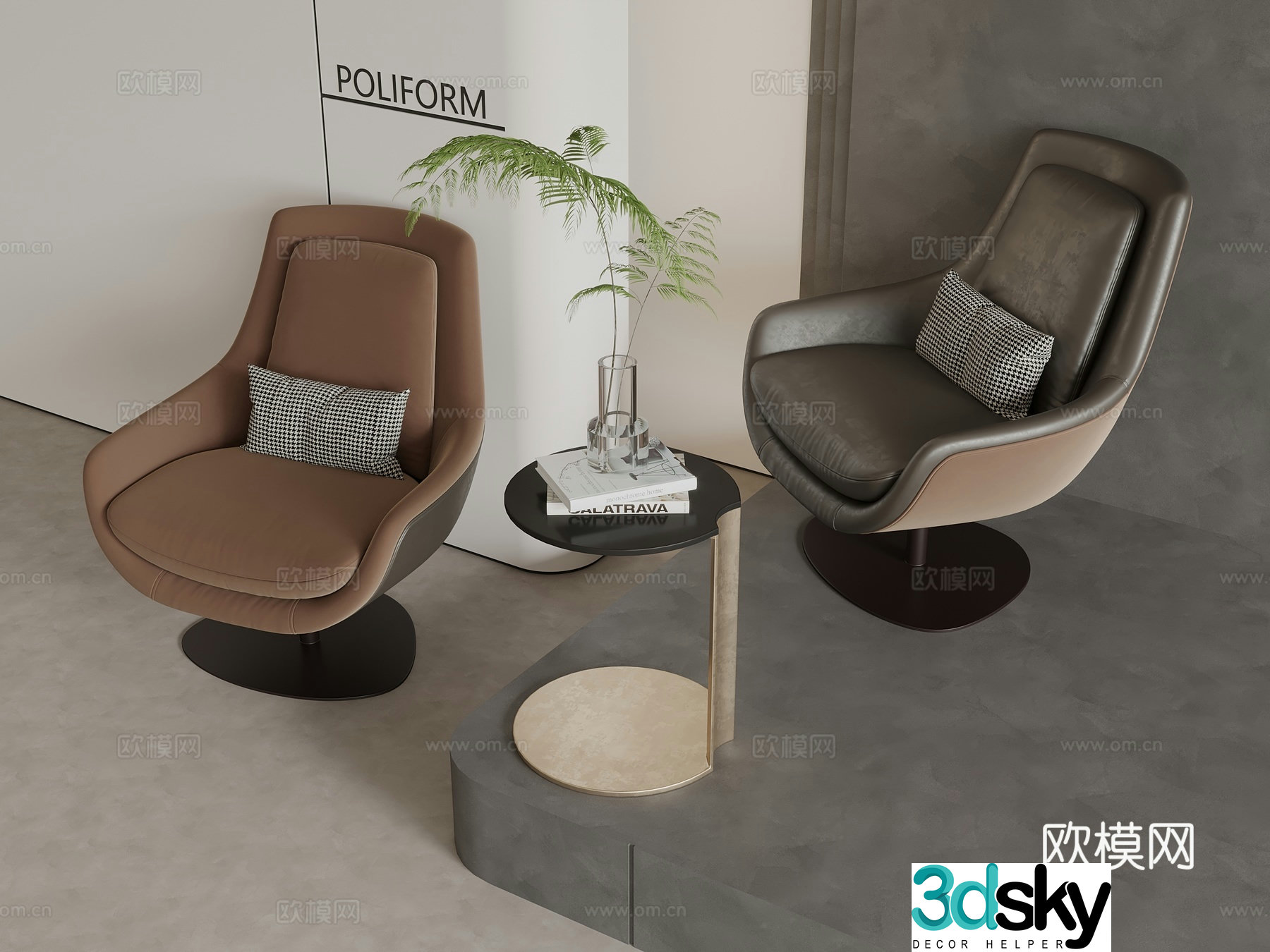 Italian style leisure chair single chair 3d model