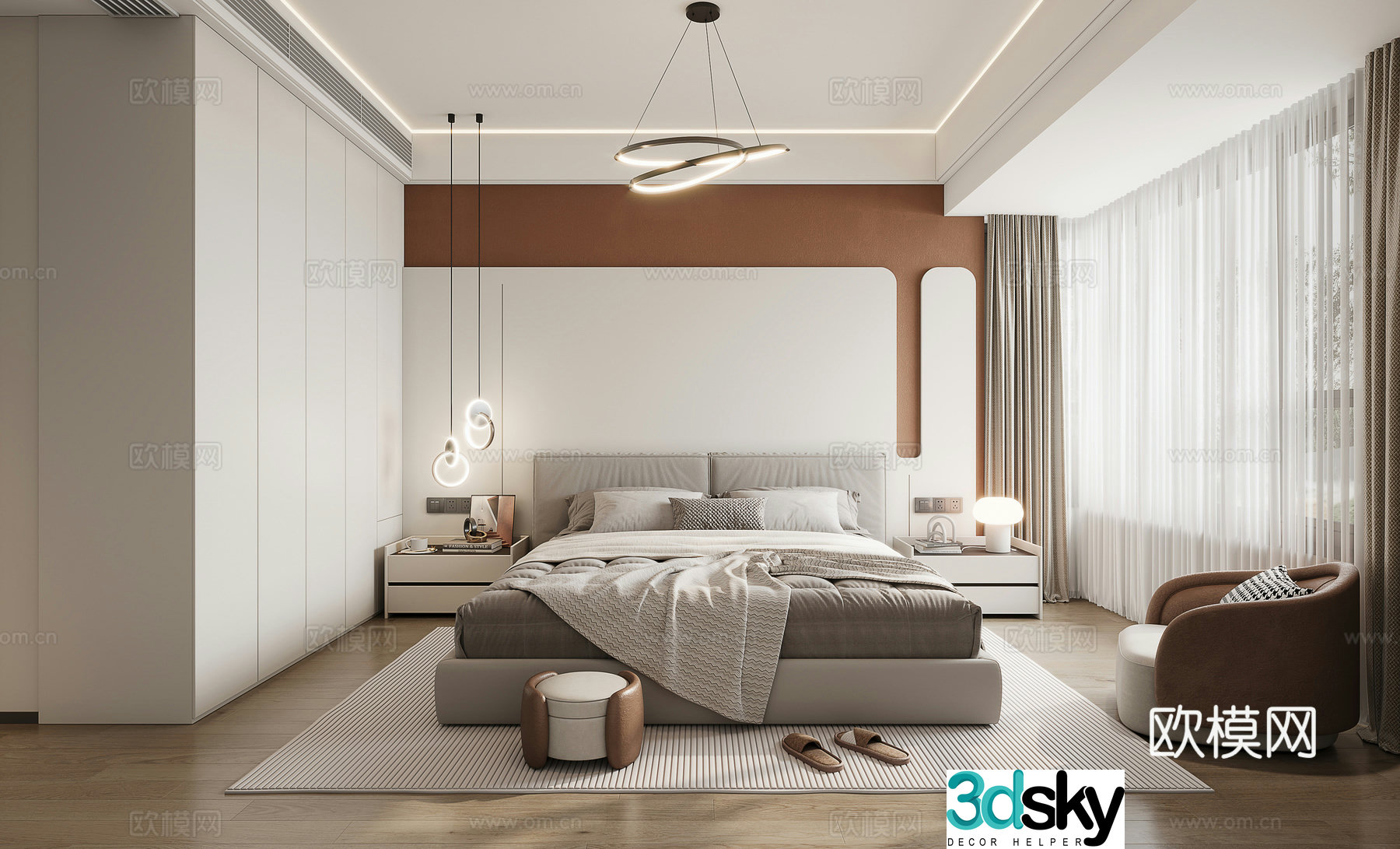 Modern minimalist bedroom master bedroom 3d model