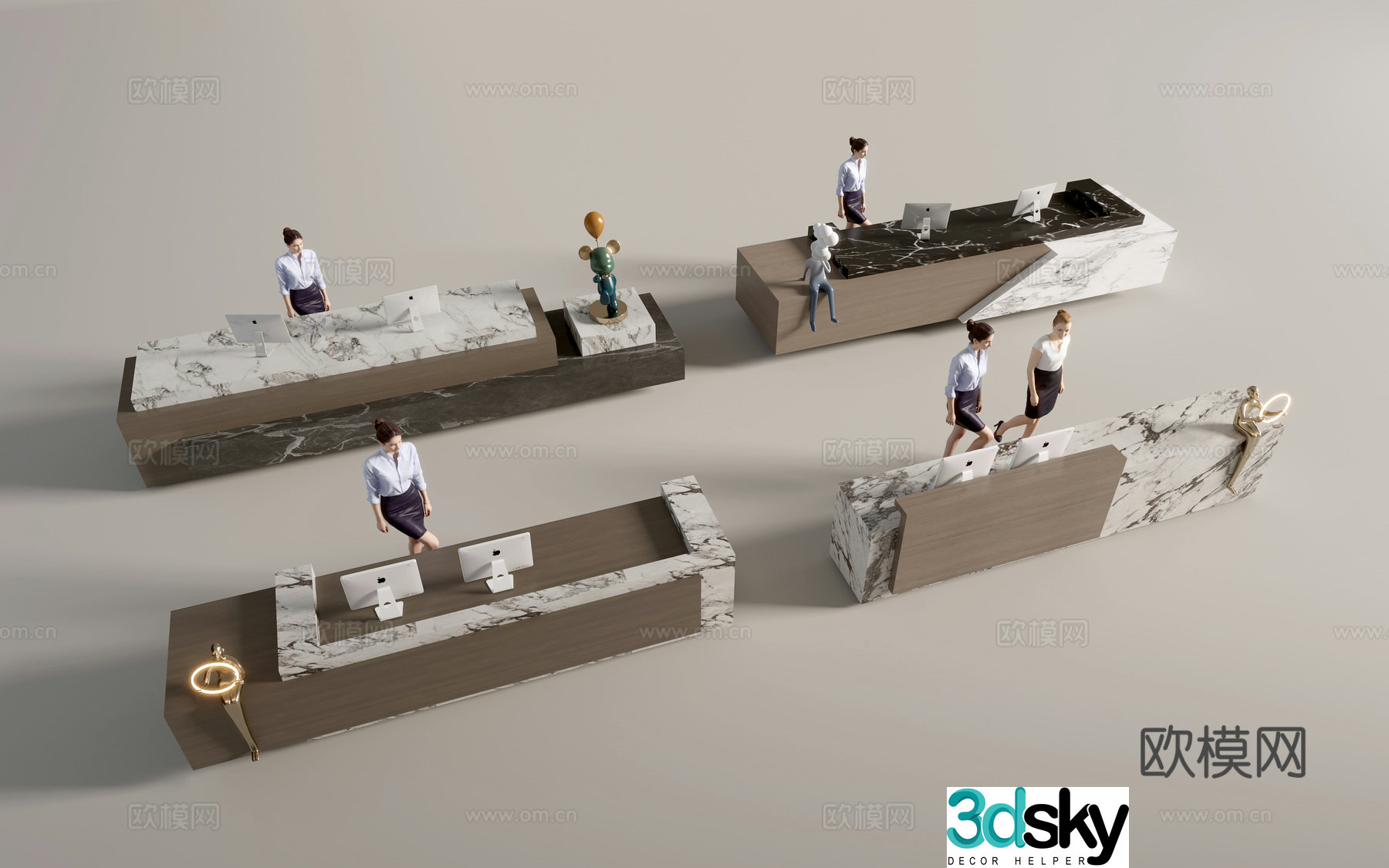 Modern company front desk reception desk 3d model