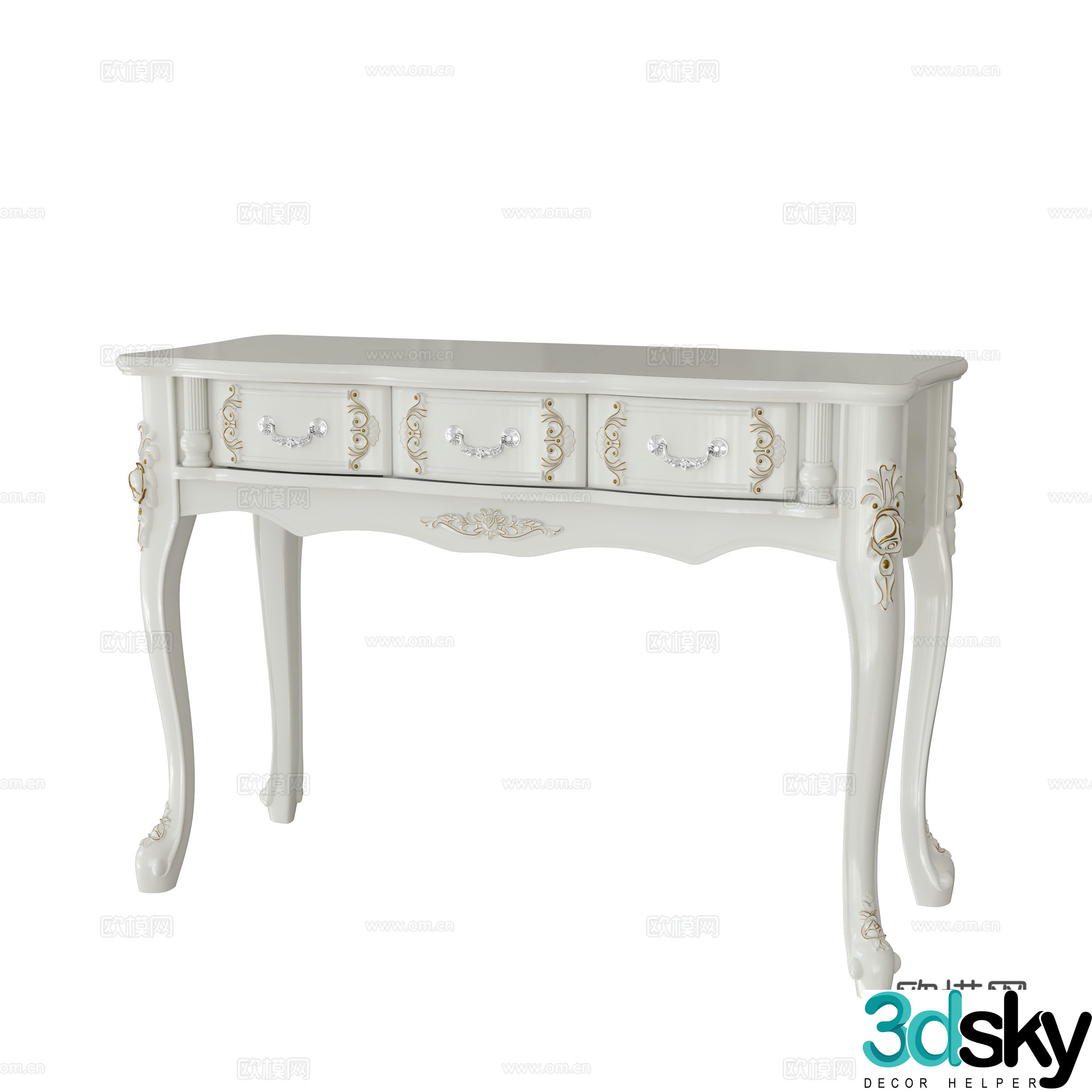 European style carved gold ivory desk 3D model