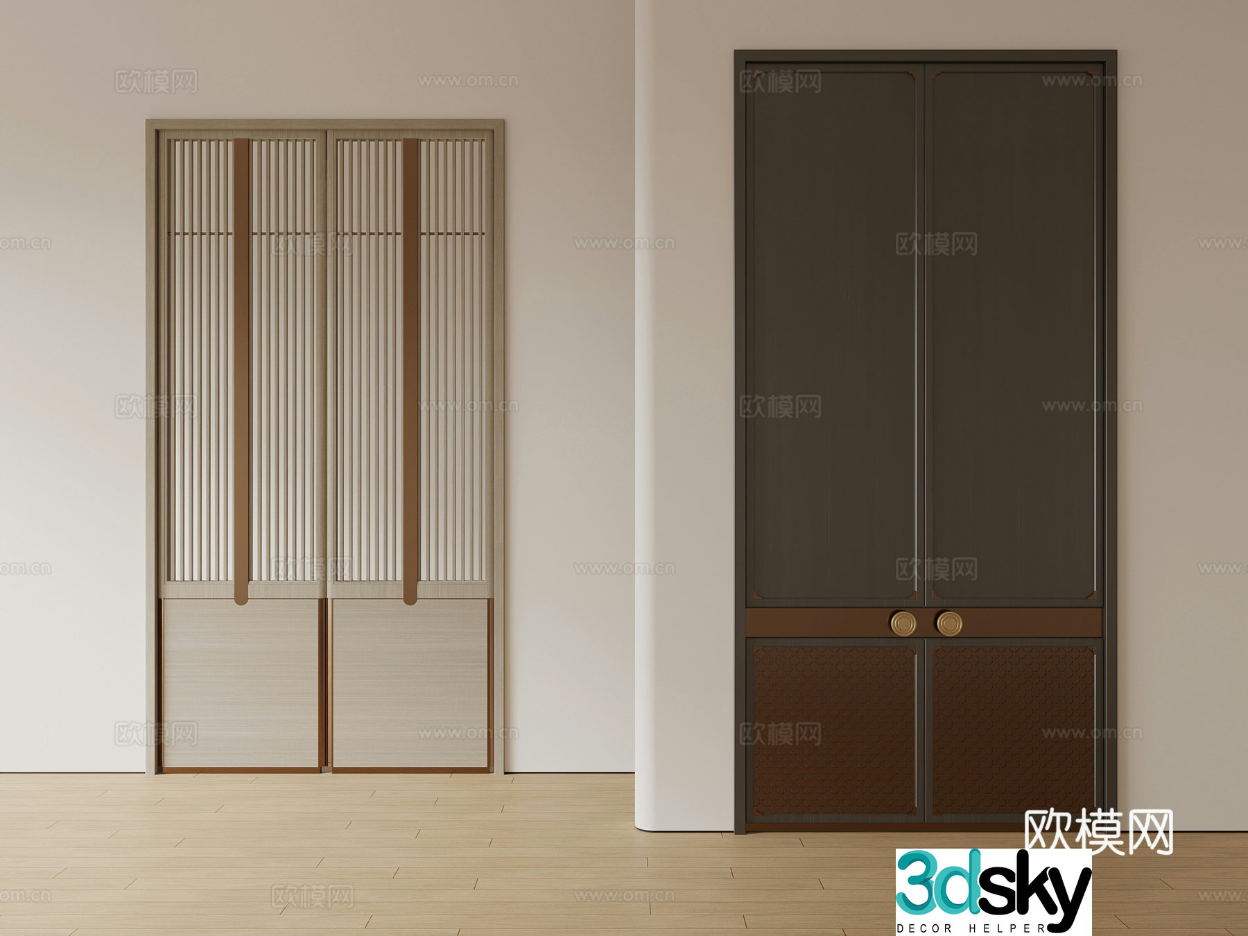 New Chinese style double door double door entrance door villa door 3D model