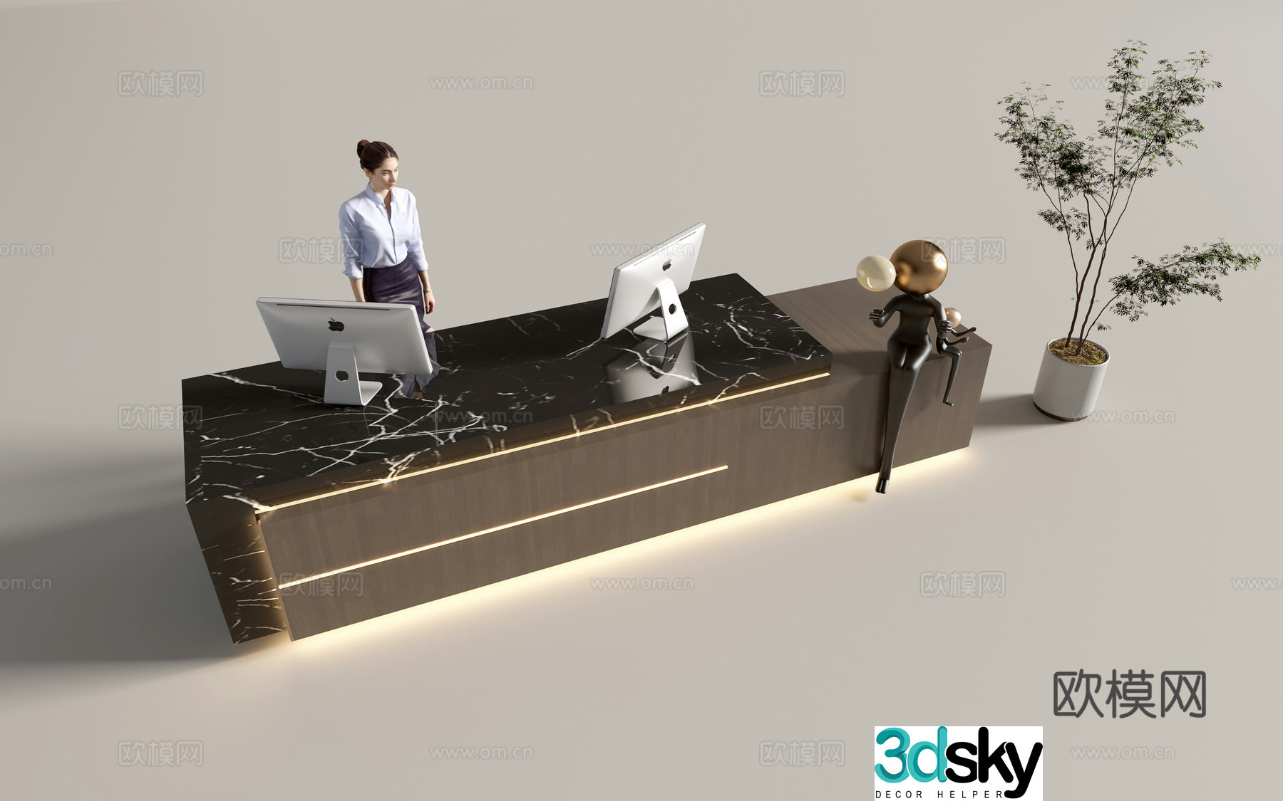 Modern company front desk reception desk service desk 3d model