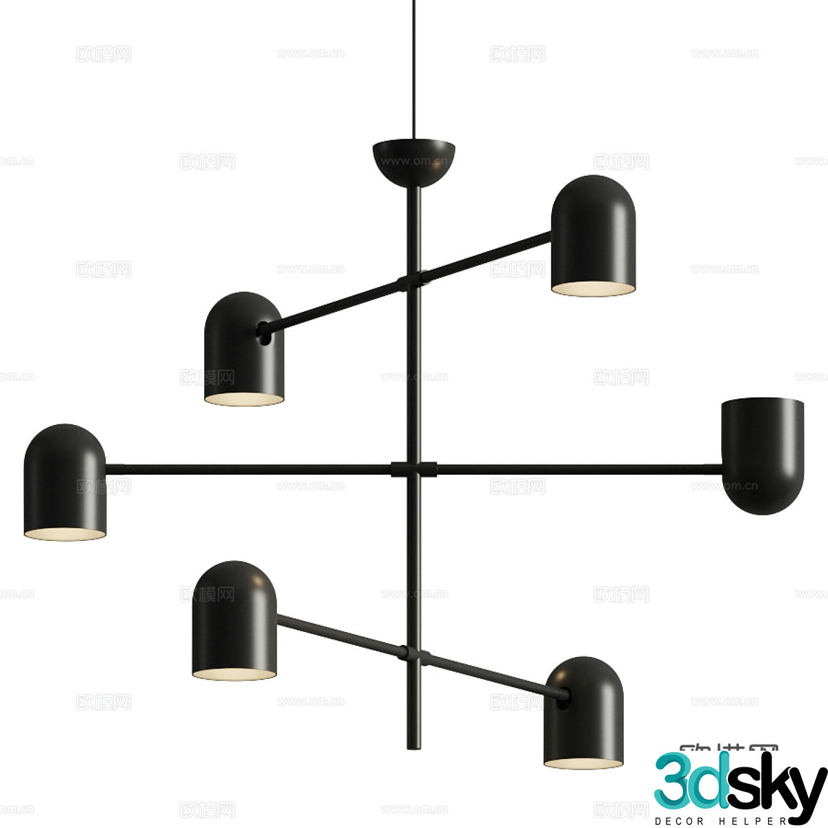 Modern multi-head chandelier 3d model