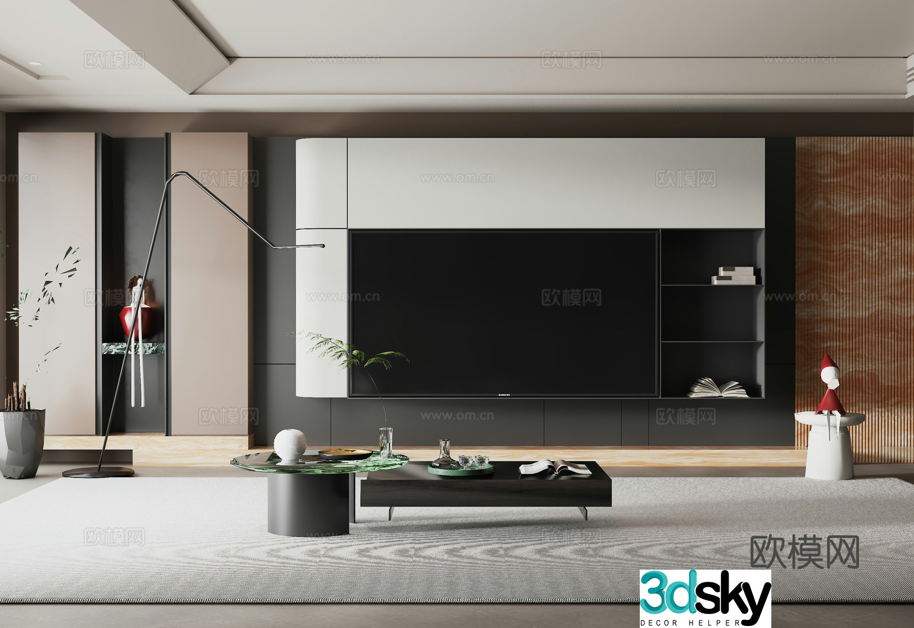 Modern TV background wall 3d model