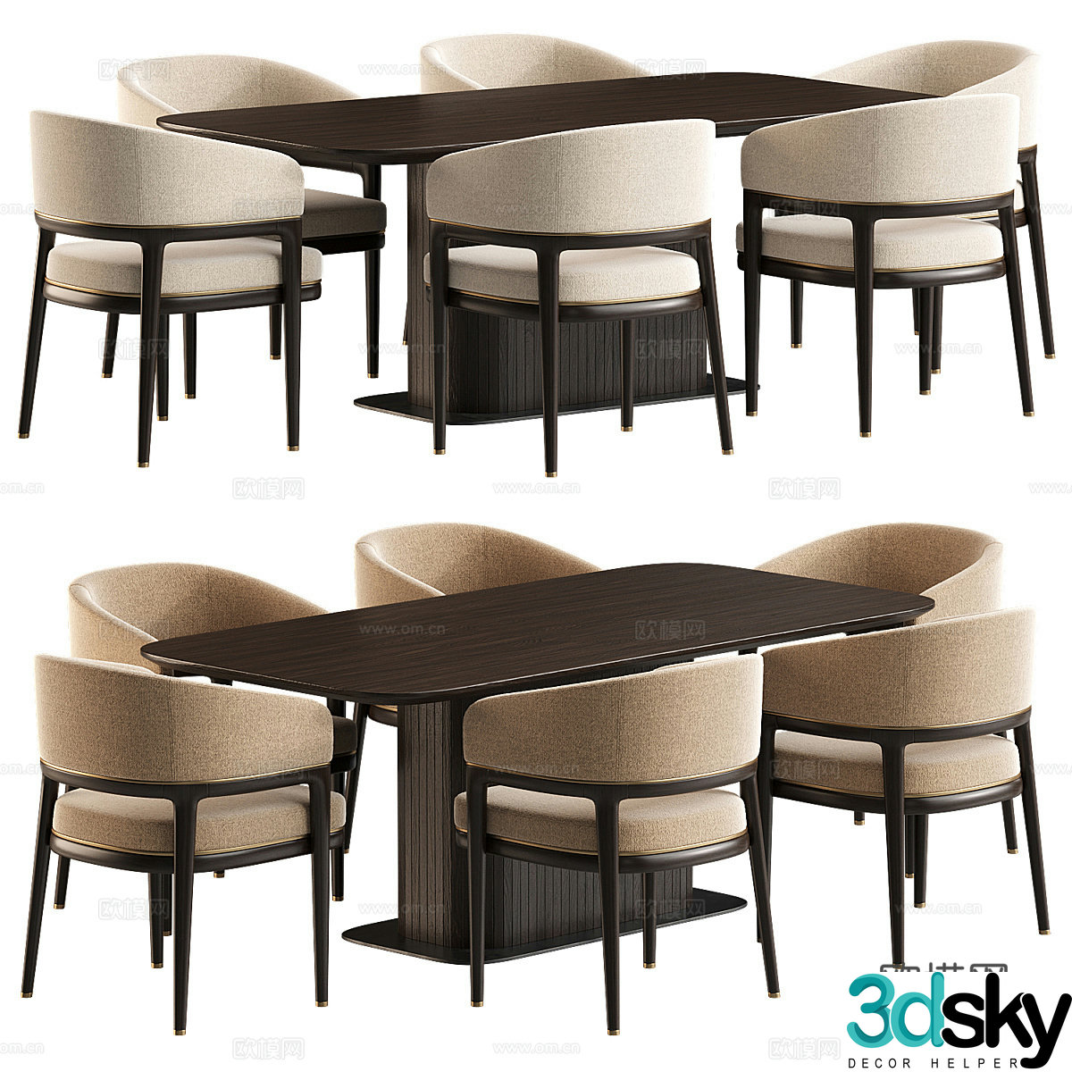 New Chinese dining table and chairs 3d model