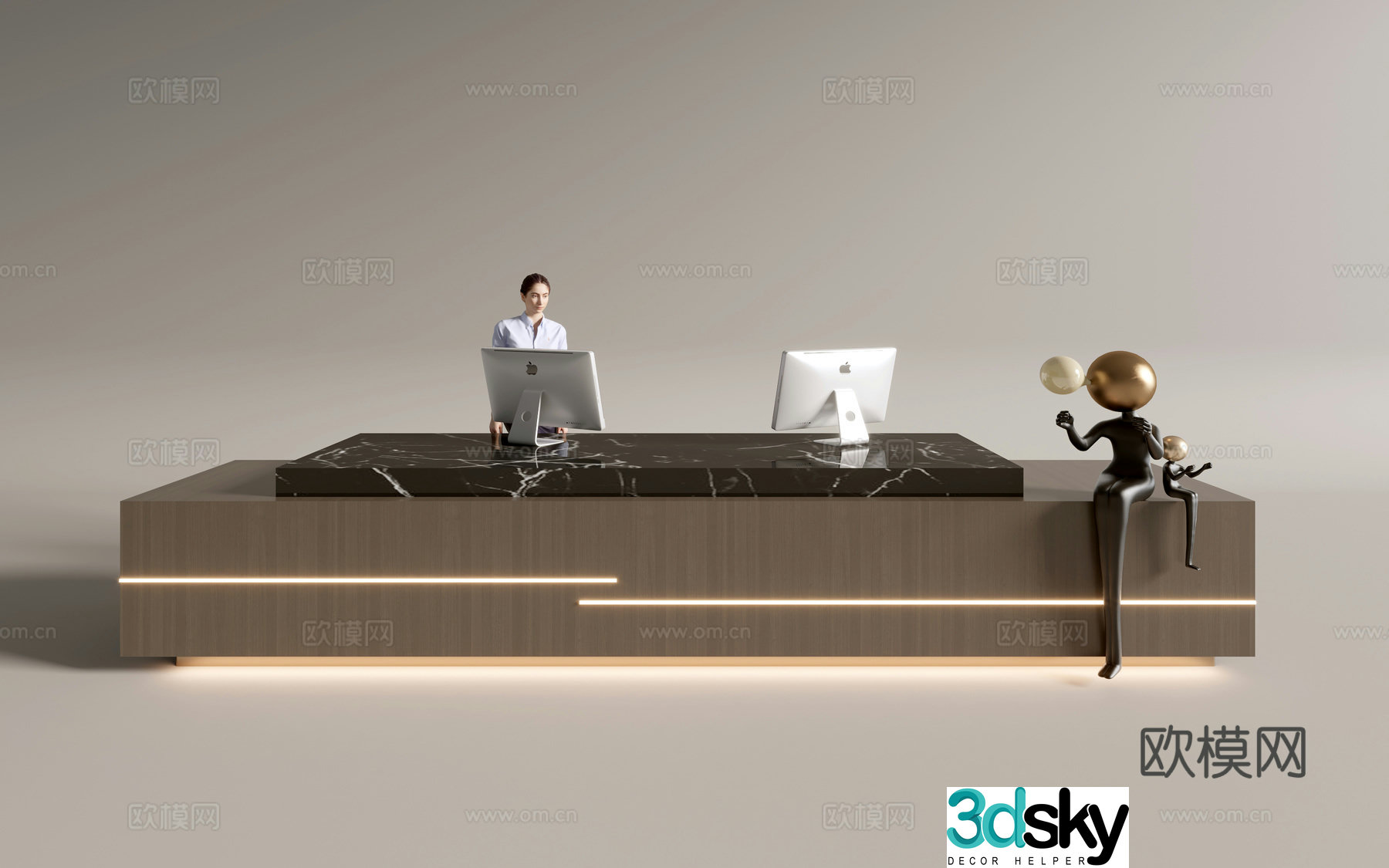 Modern company front desk reception desk service desk 3d model