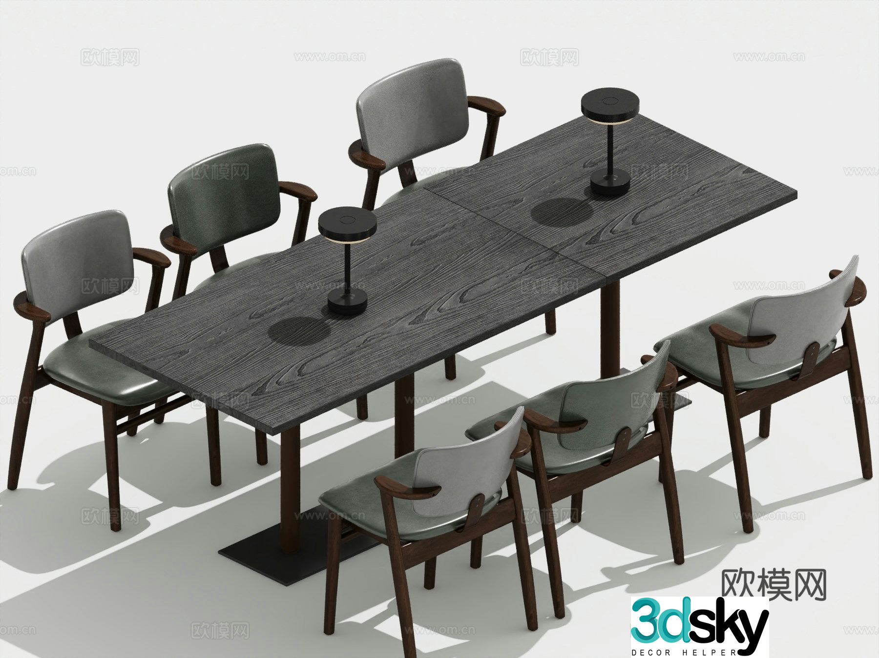 Modern dining table and chairs long table and chairs 3d model