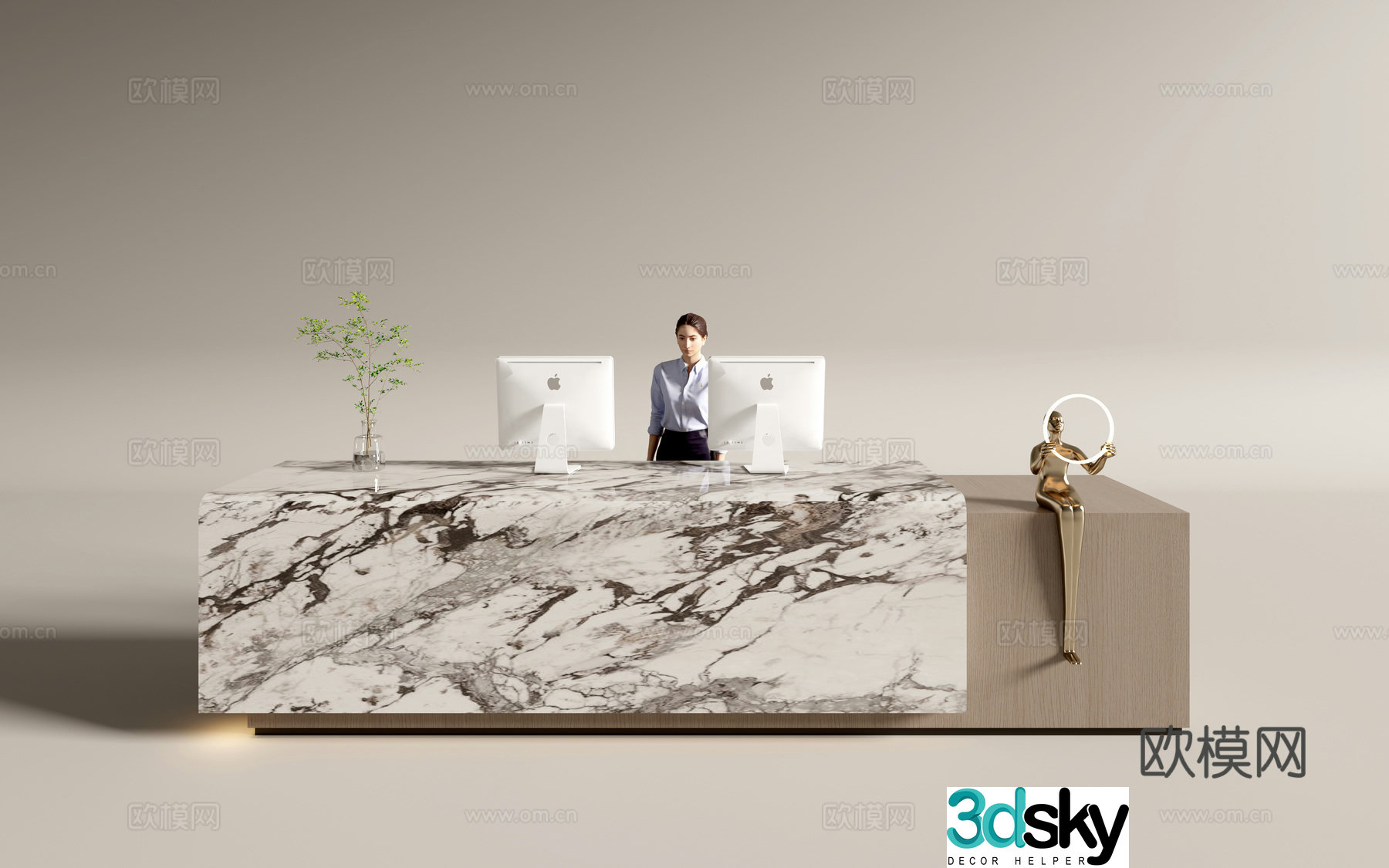 Modern company front desk reception desk service desk 3d model