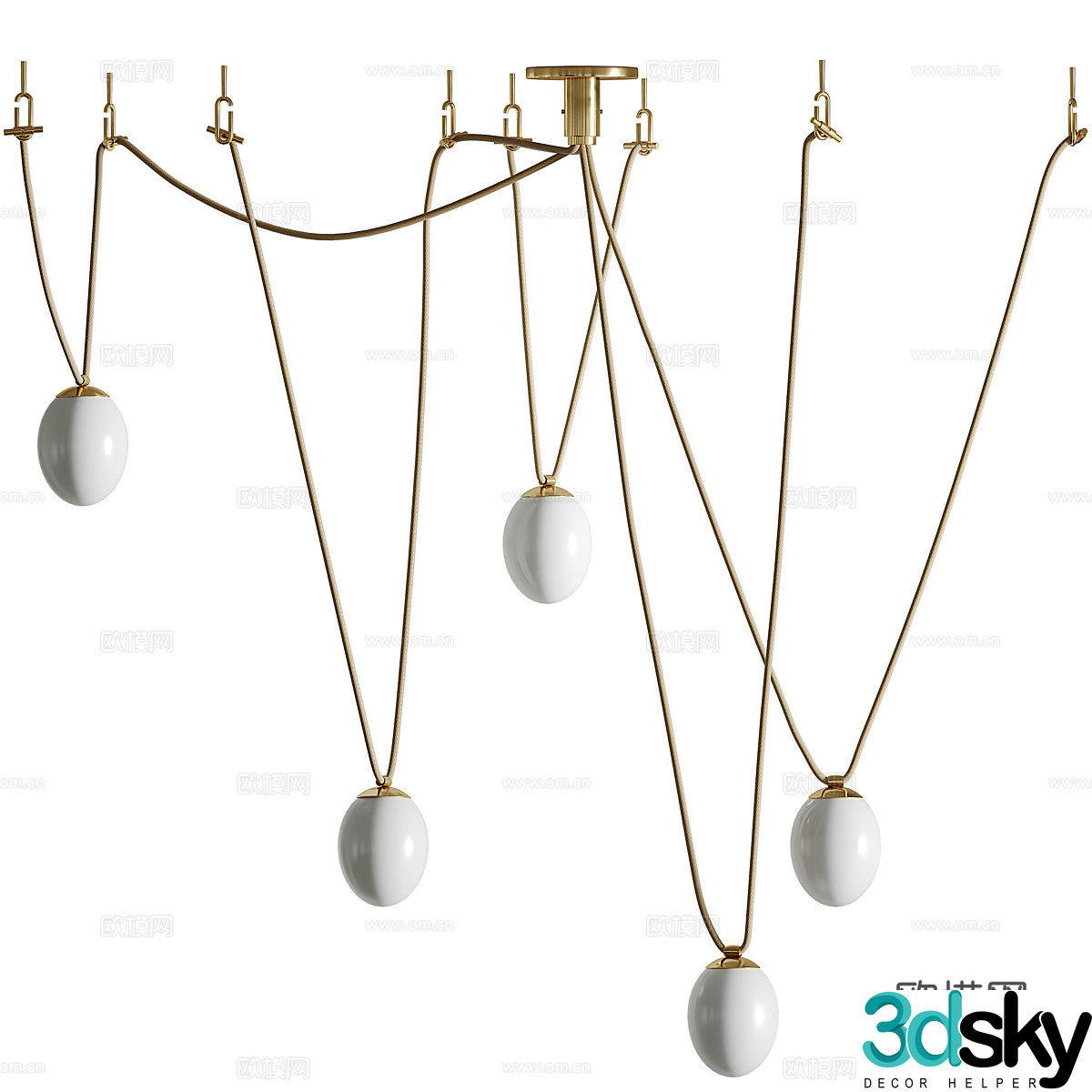 Modern multi-head chandelier 3d model