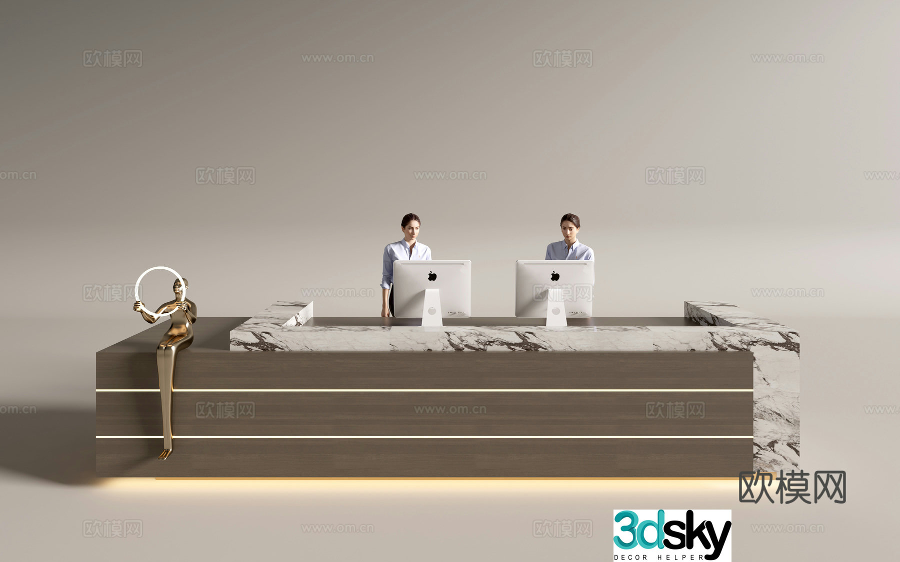 Modern company front desk reception desk service desk 3d model