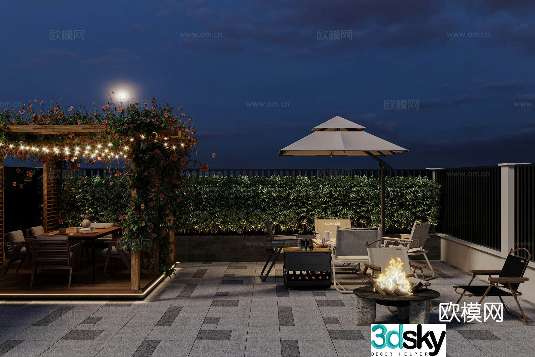 Modern roof garden garden balcony 3d model