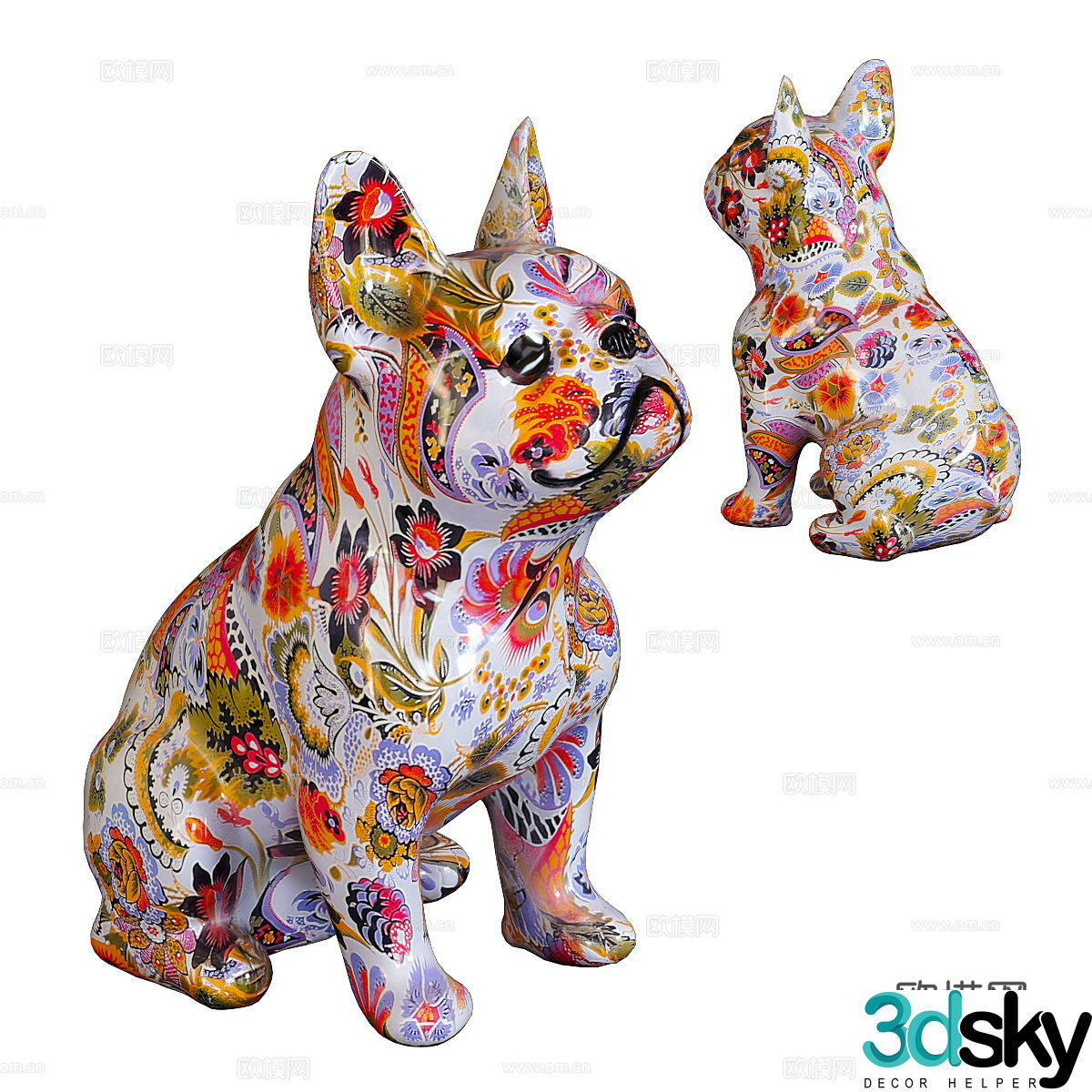 Bulldog sculpture ornament 3d model
