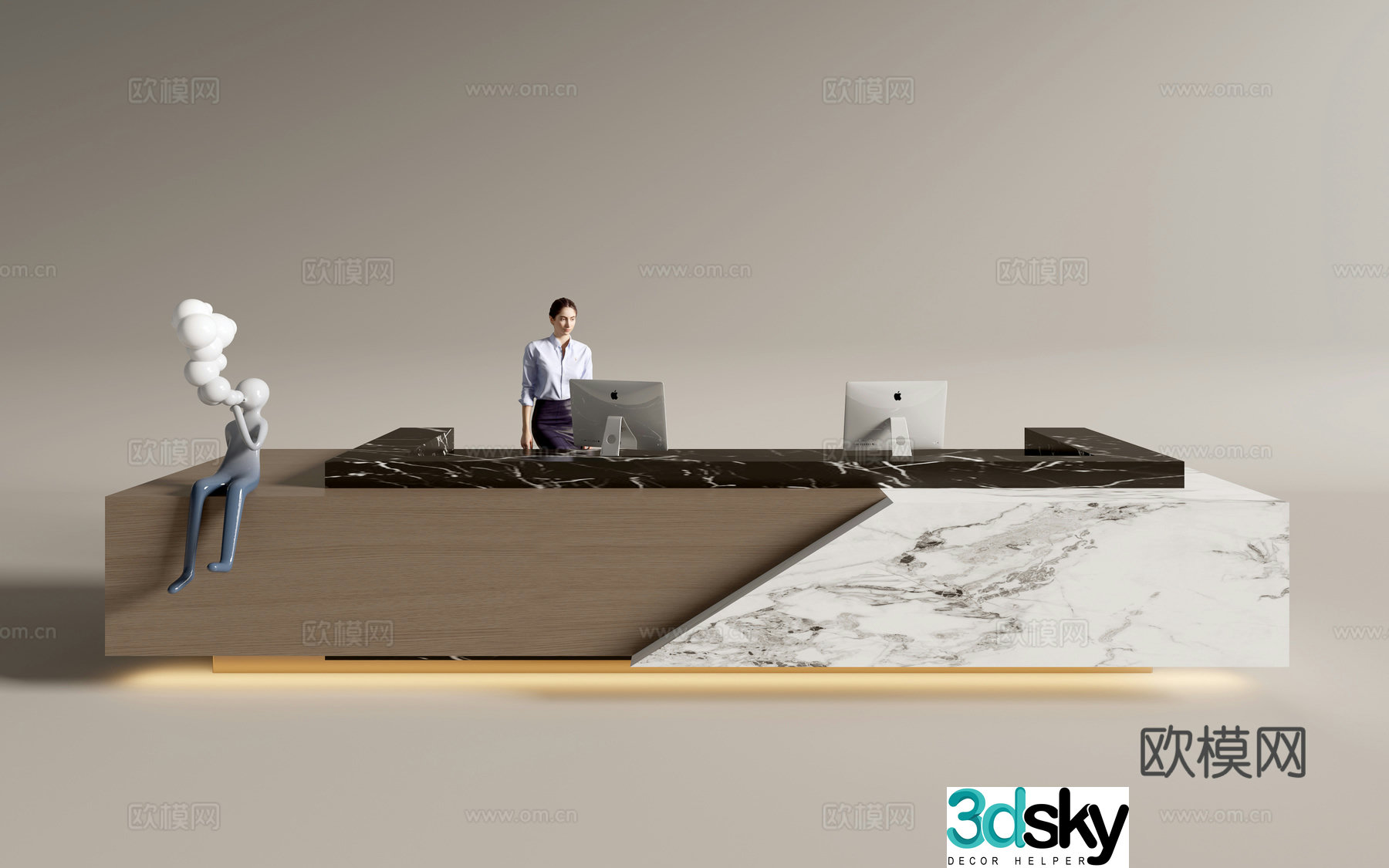 Modern company front desk reception desk service desk 3d model