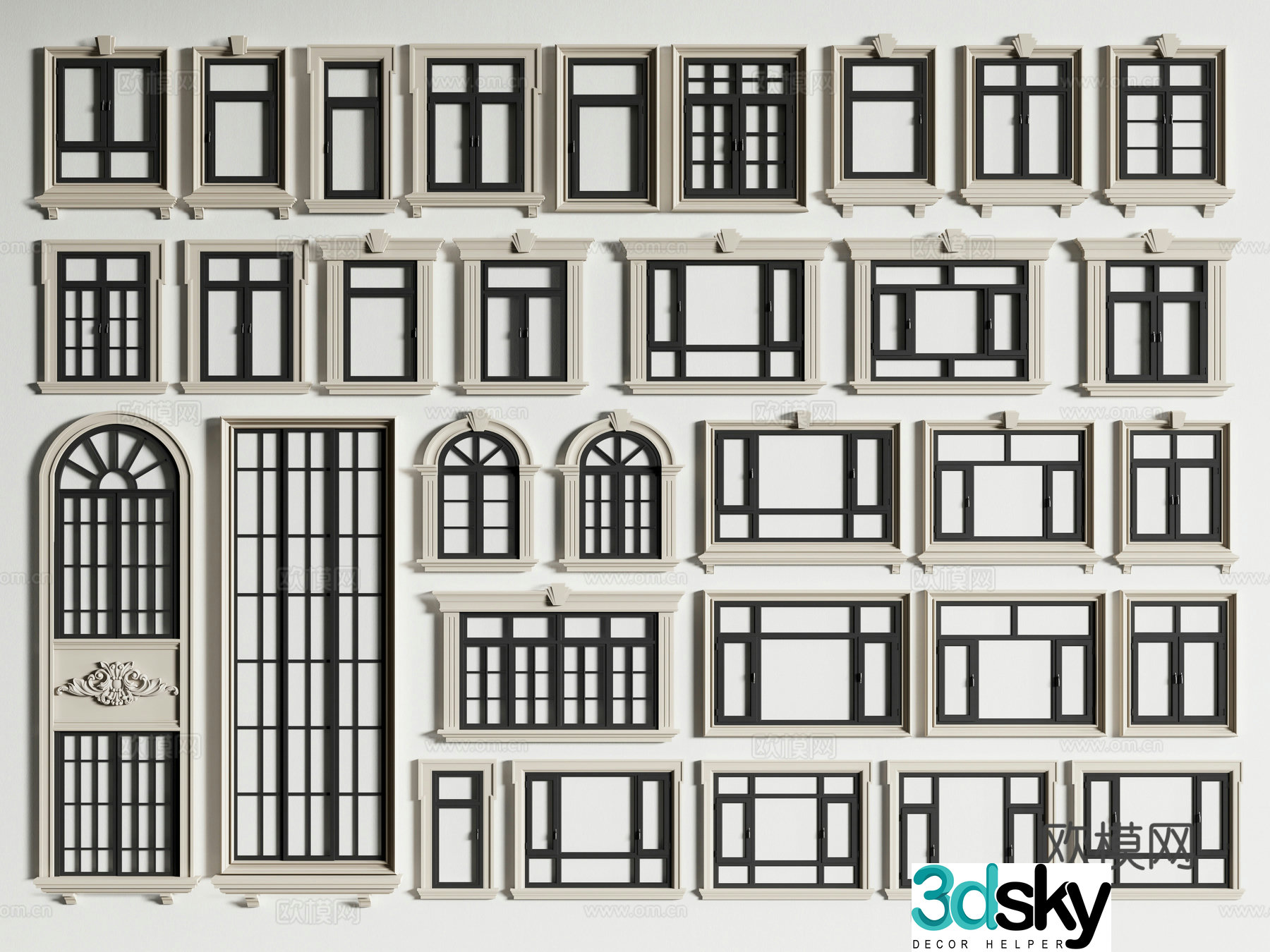 European style windows casement windows floor-to-ceiling windows arched windows 3d model