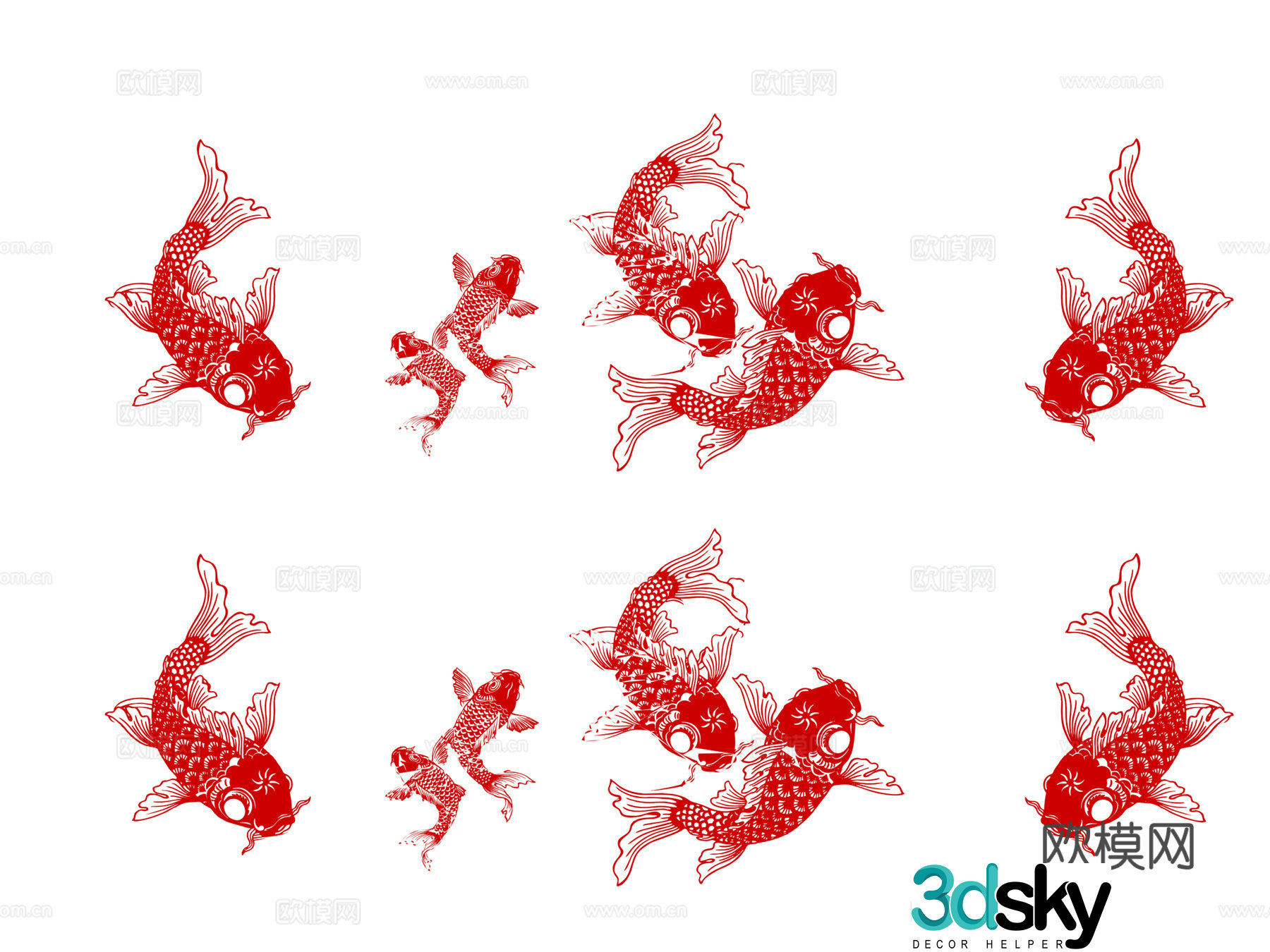 Chinese style small koi paper cut 3d model