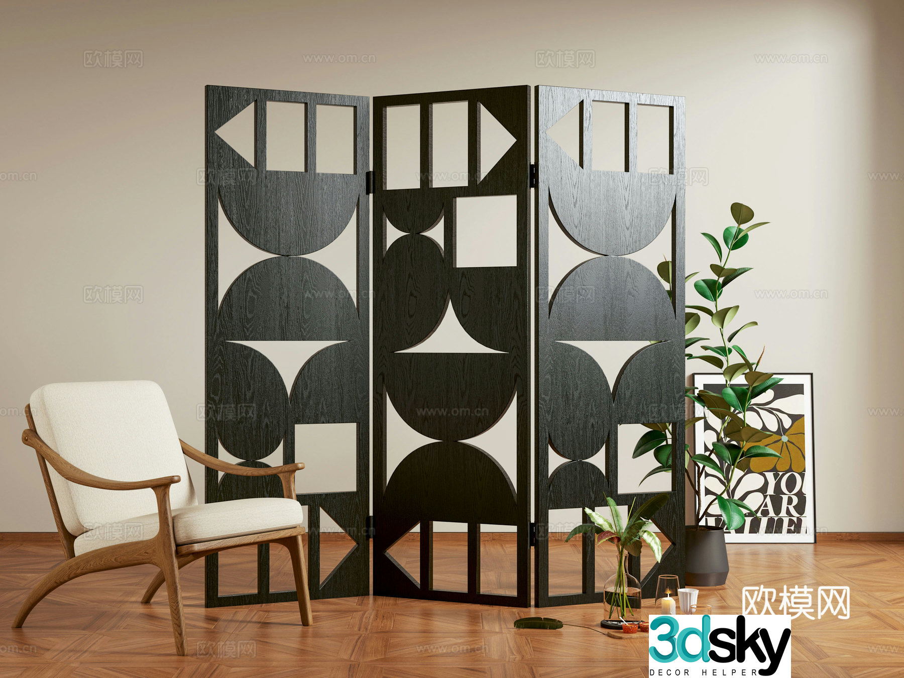 Medieval style folding screen 3D model
