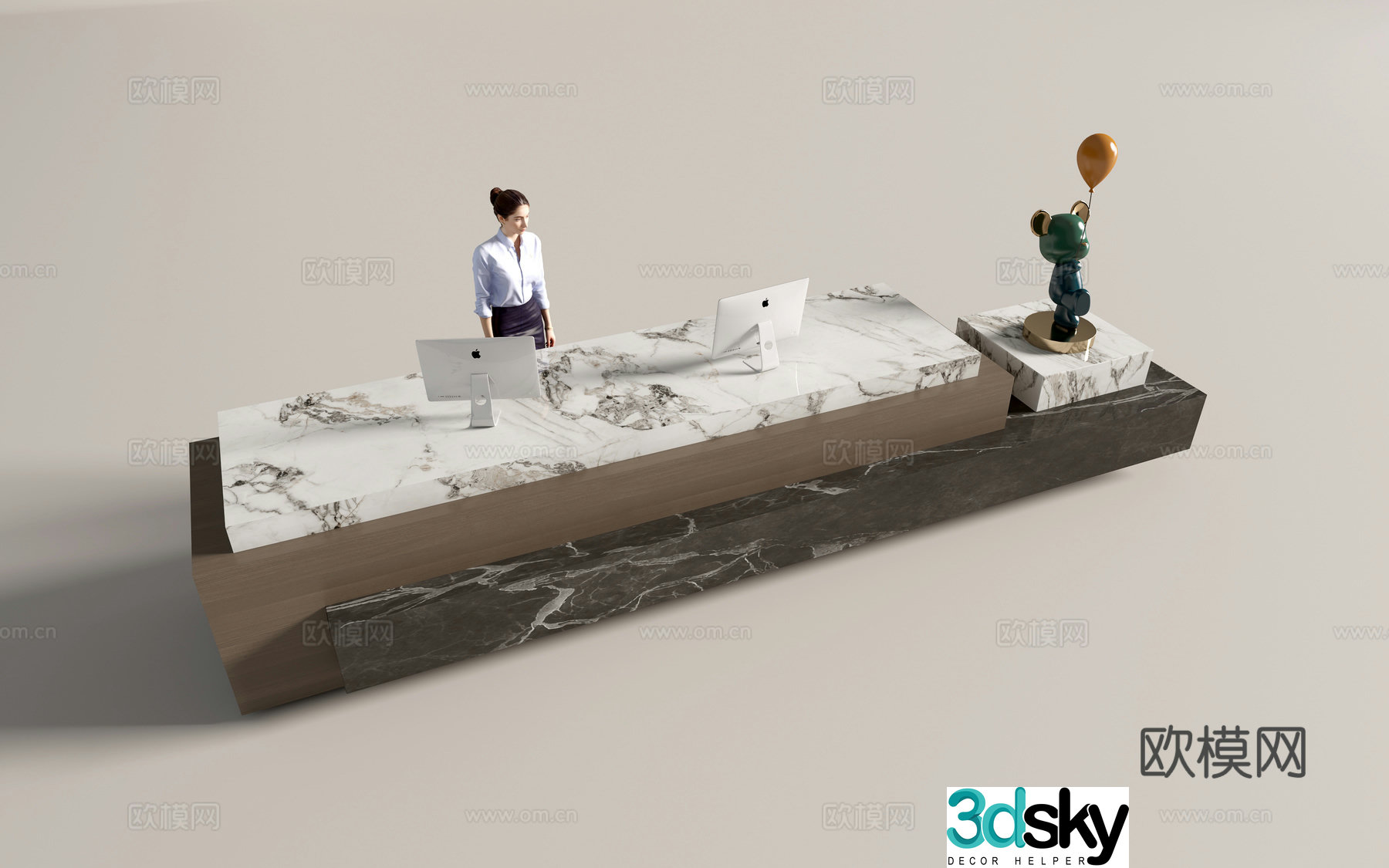 Modern company front desk reception desk service desk 3d model