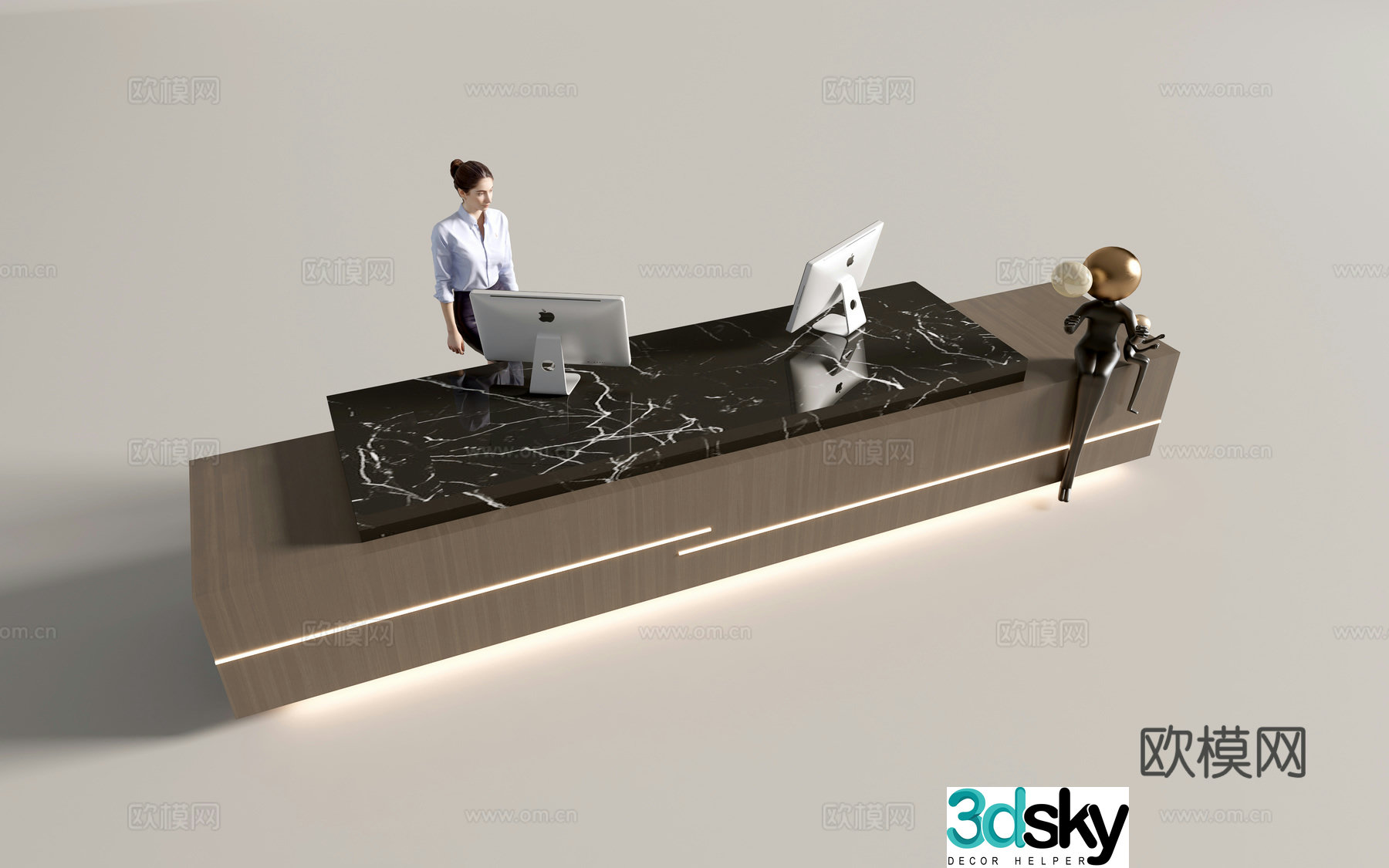 Modern company front desk reception desk service desk 3d model
