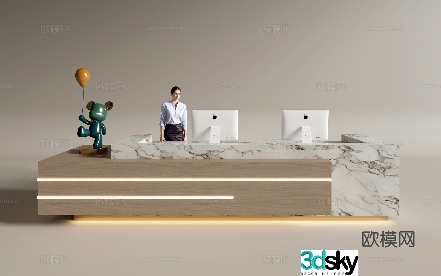 Modern company front desk reception desk service desk 3d model