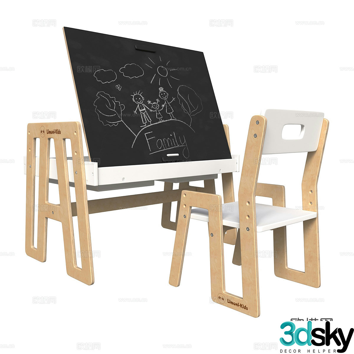 Children’s table and chair drawing board children’s blackboard 3d model