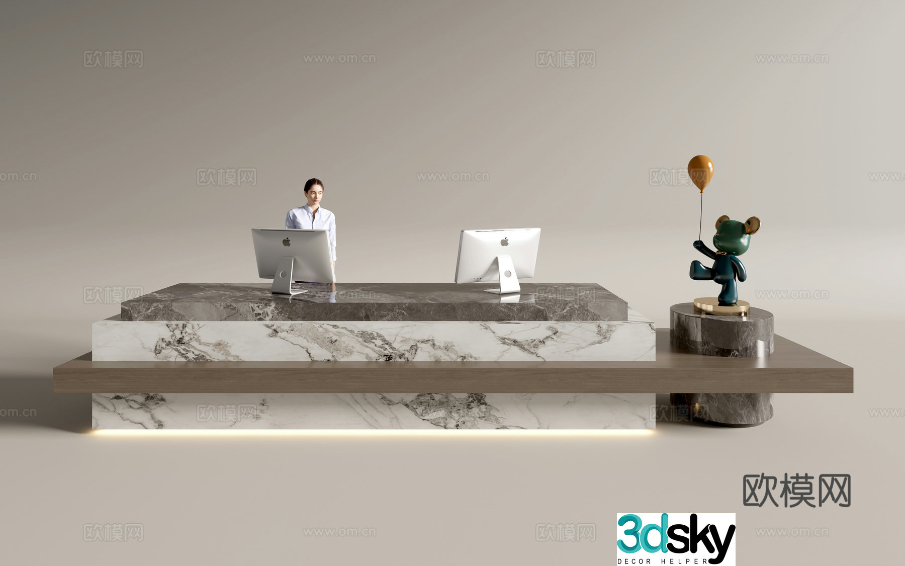 Modern company front desk reception desk service desk 3d model