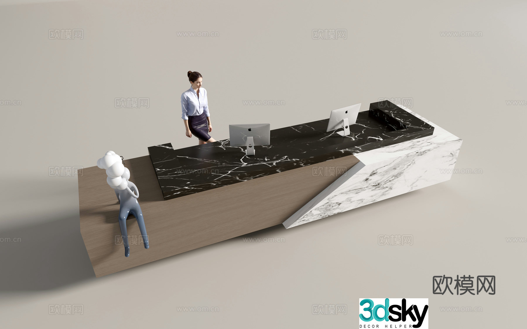 Modern company front desk reception desk service desk 3d model
