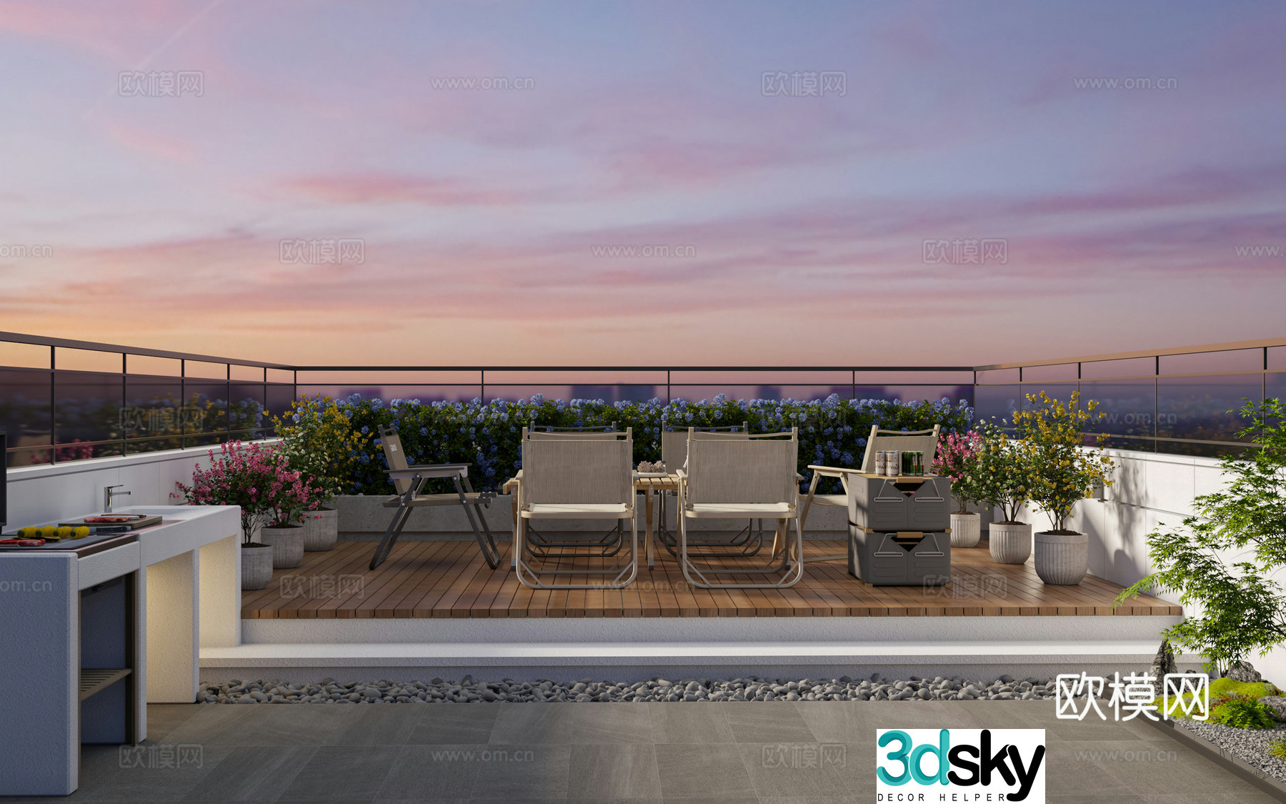 Modern home courtyard roof garden garden balcony 3d model