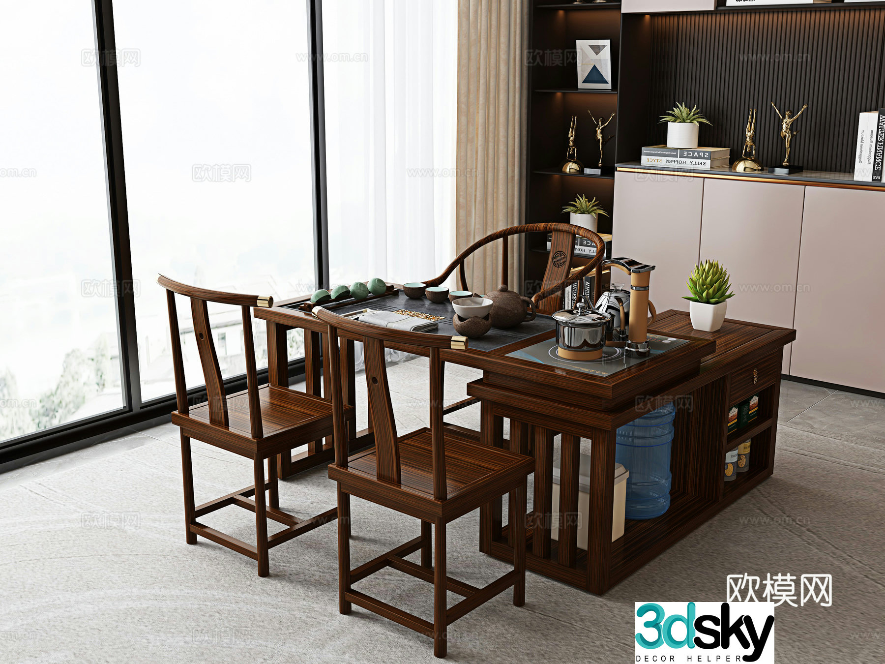 Chinese tea table and chairs 3d model