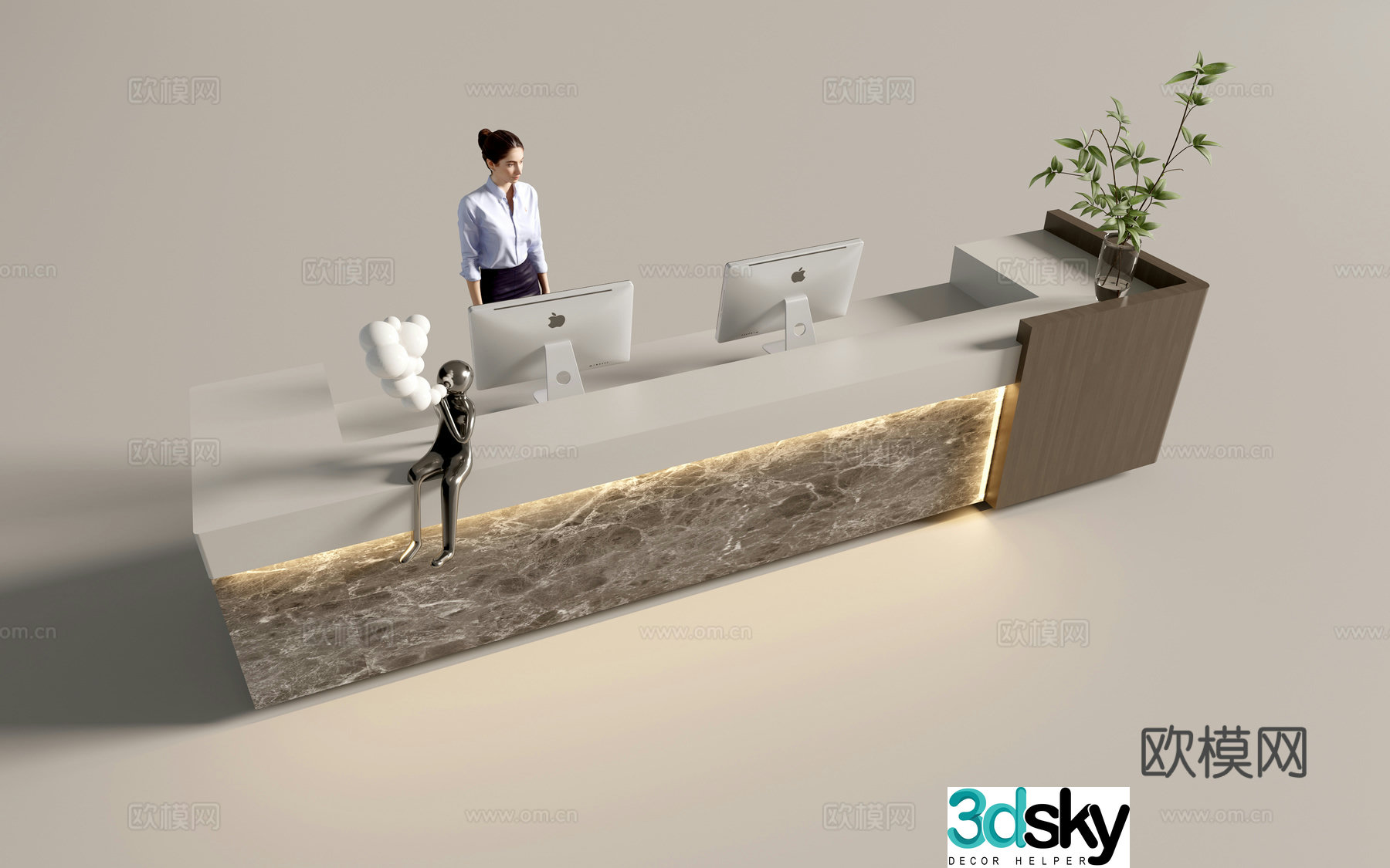 3D model of modern company front desk reception platform service desk