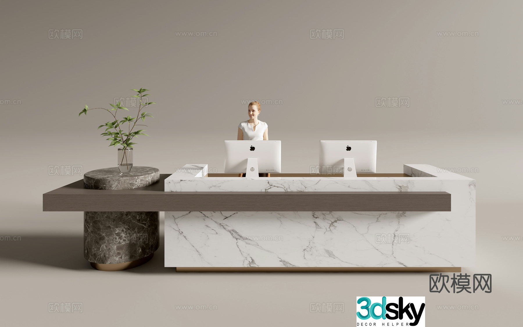 Modern company front desk reception desk service desk 3d model