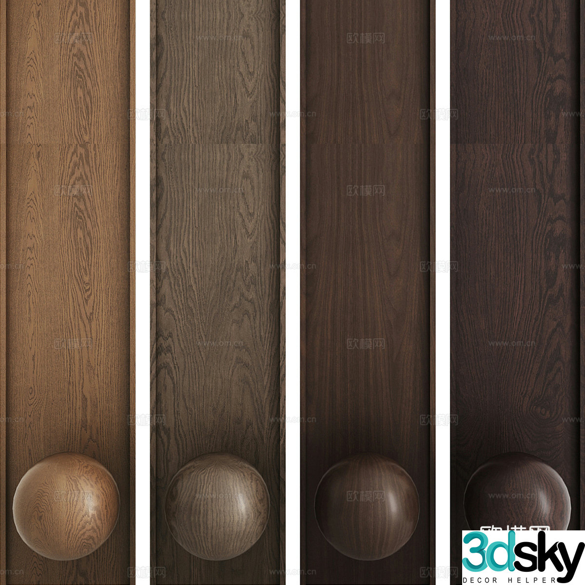 New Chinese style wood veneer wainscot 3D model