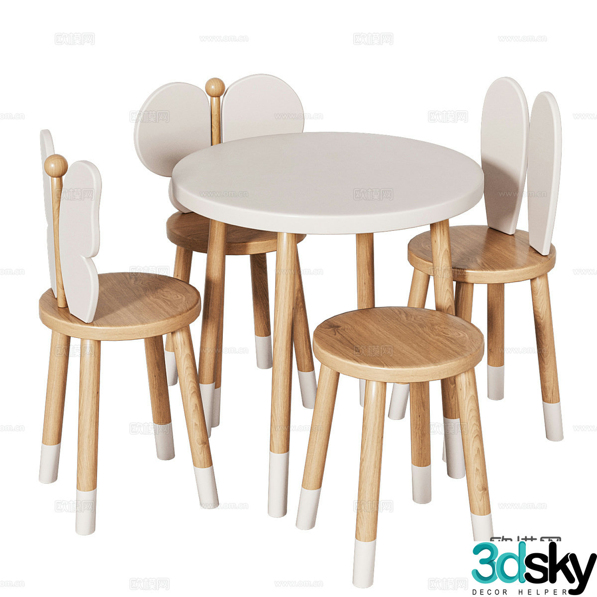 Modern children’s table and chair children’s chair butterfly chair rabbit ear chair 3d model