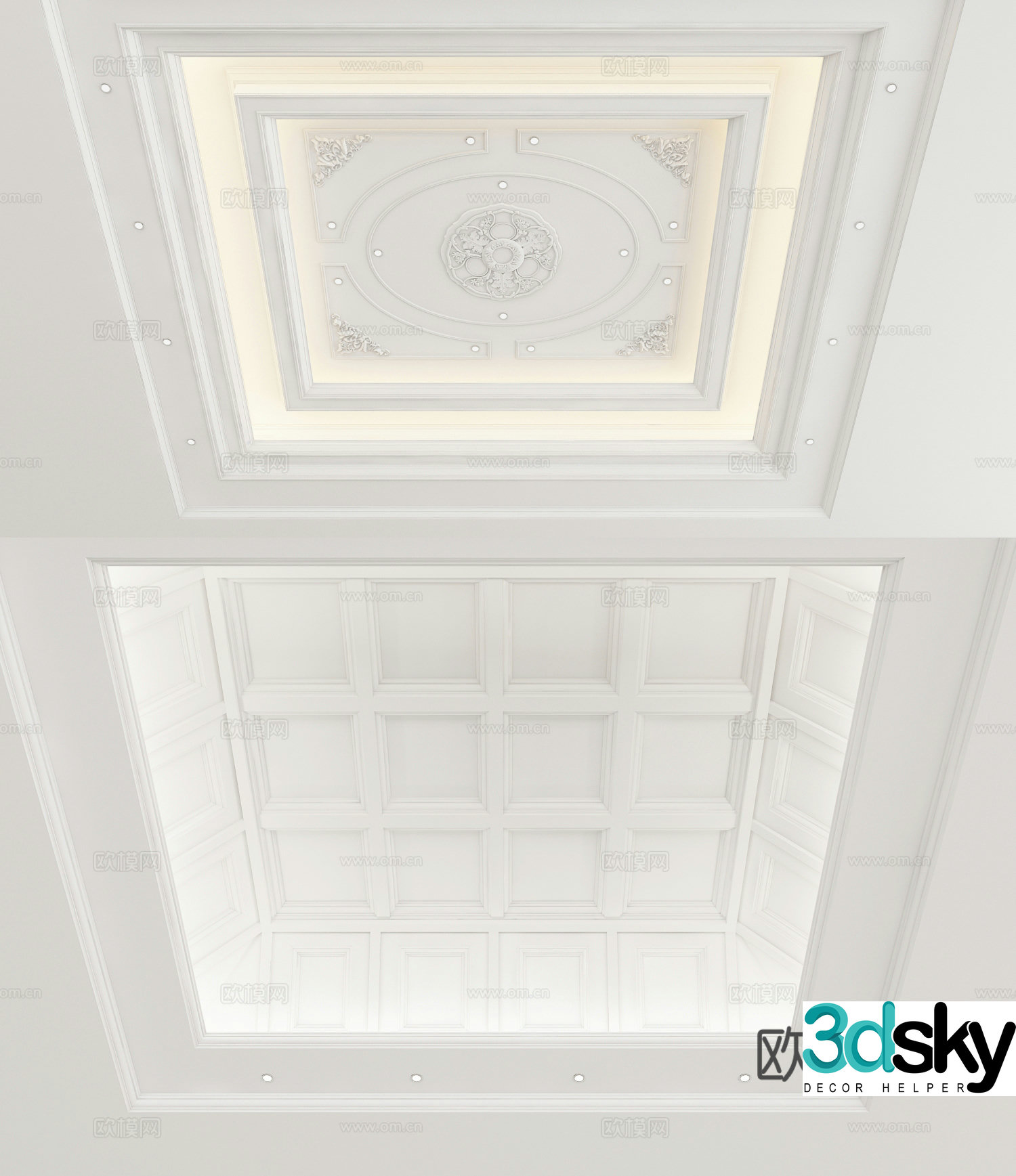 European style ceiling carved plaster ceiling 3d model