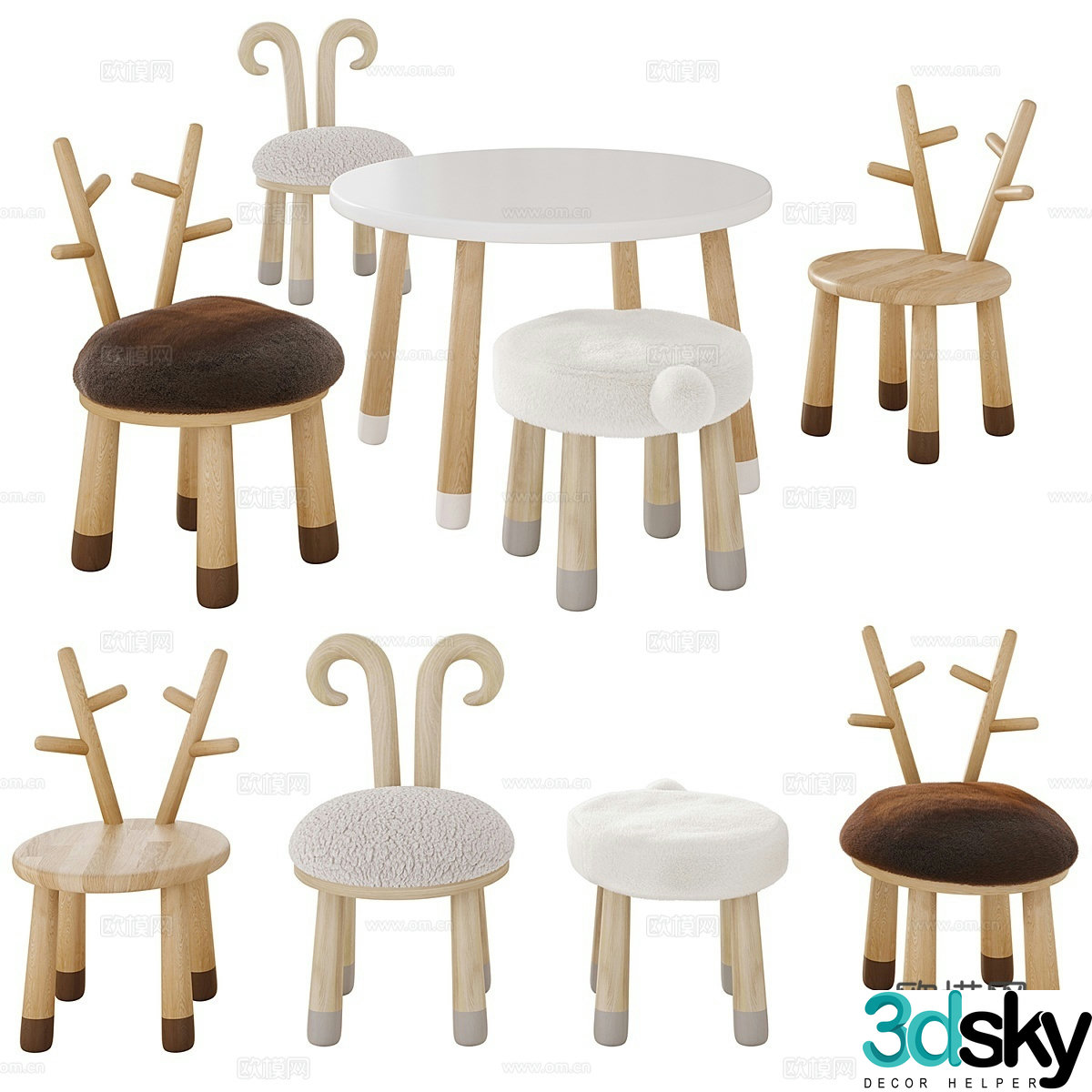 Modern children’s table and chair 3d model
