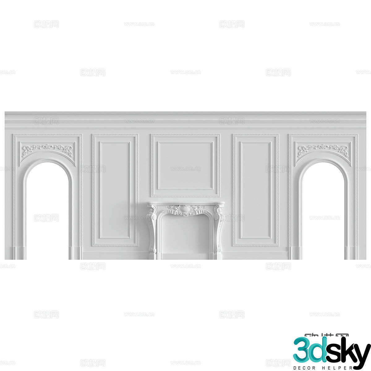 French fireplace background wall 3d model