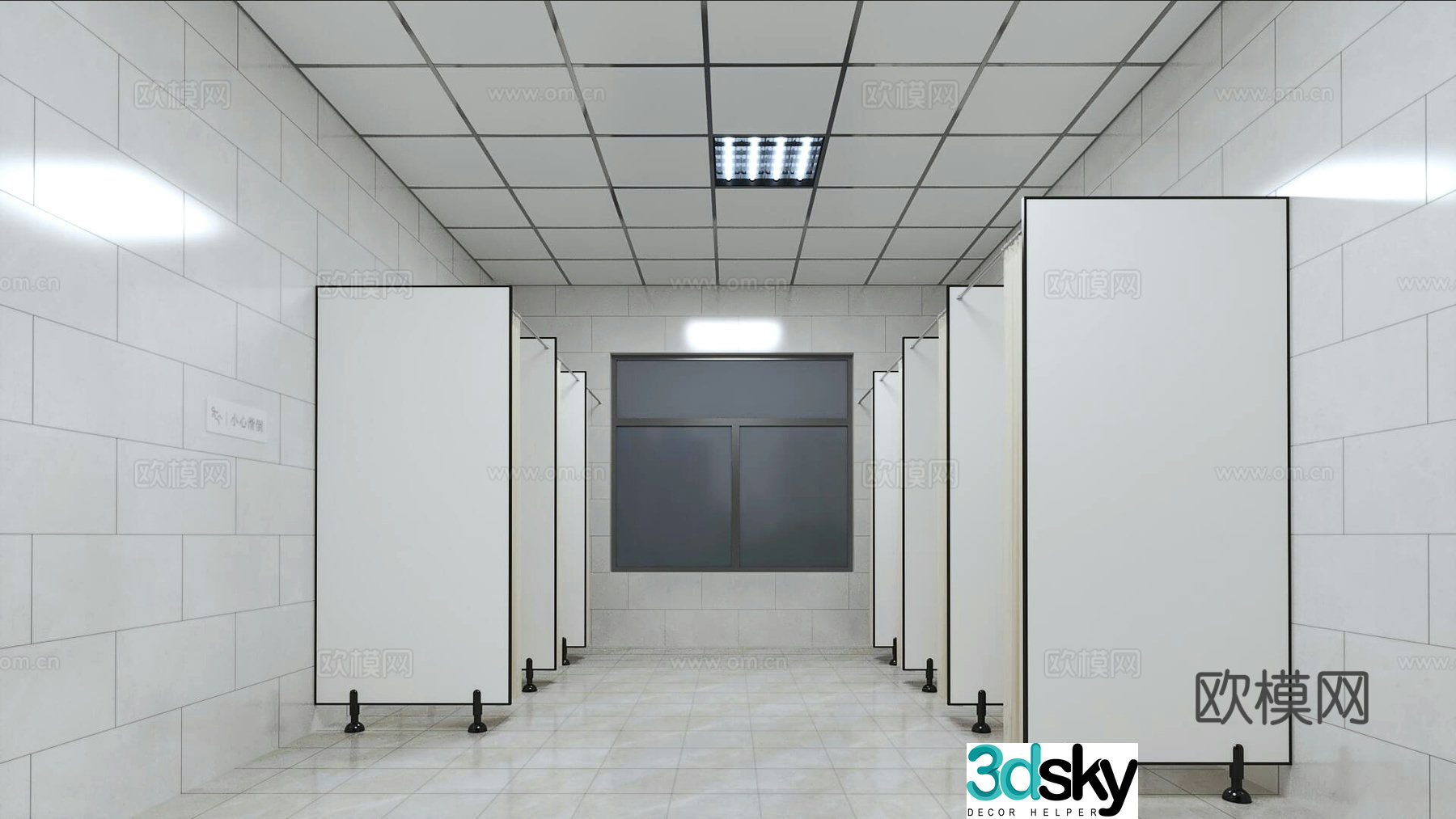 Modern bathhouse shower area 3d model