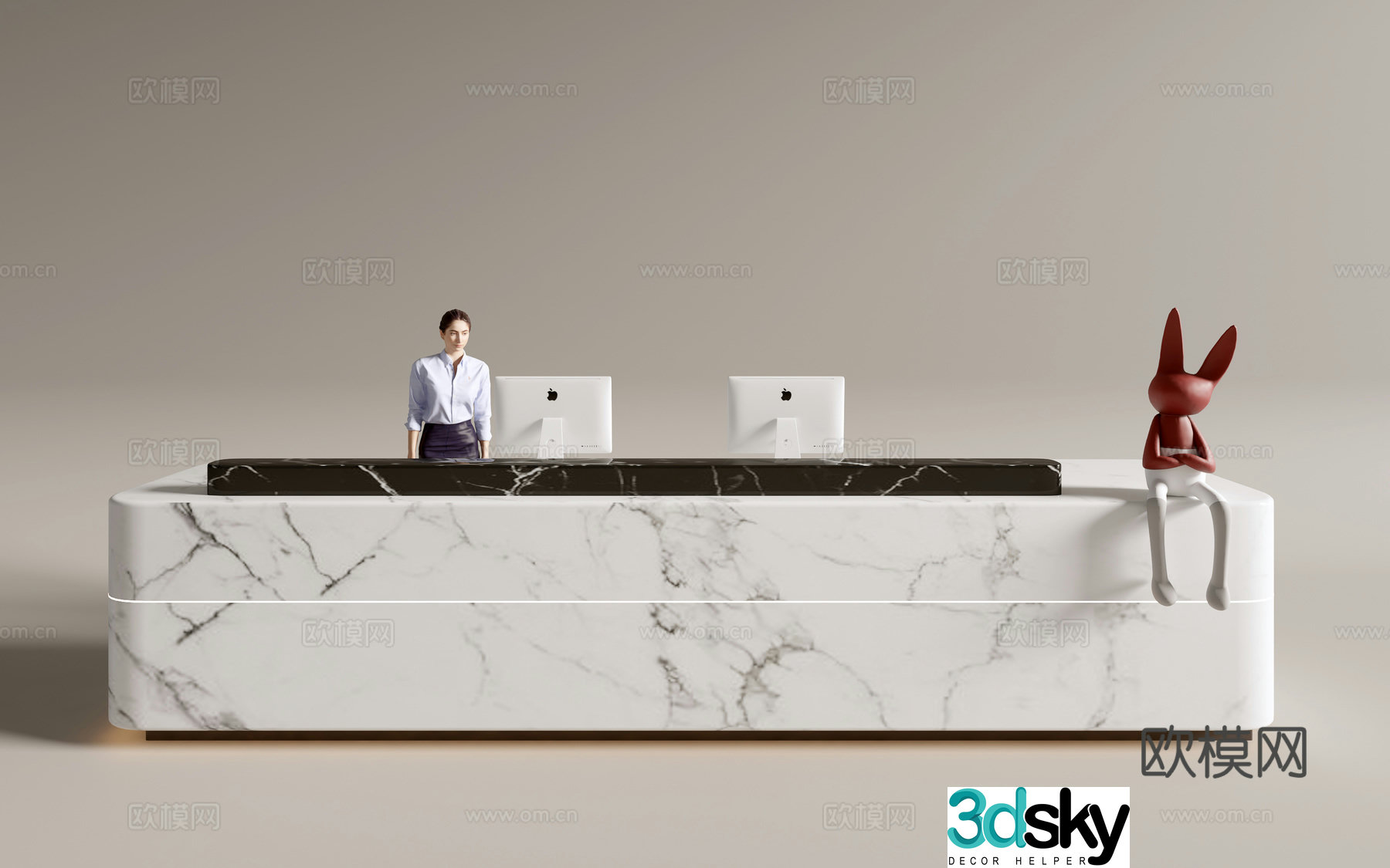 Modern company front desk reception desk service desk 3d model