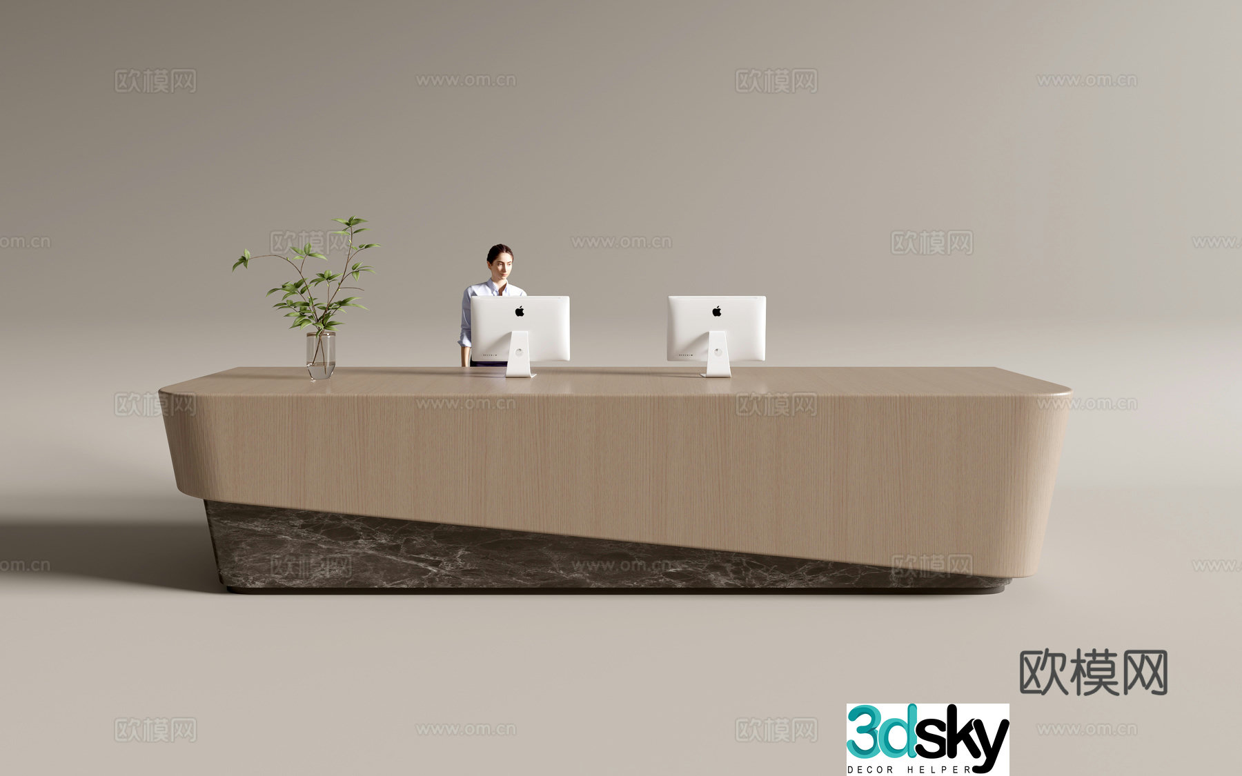 Modern company front desk reception desk service desk 3d model