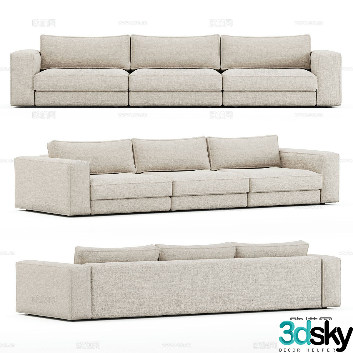Modern fabric sofa three-seat sofa 3d model
