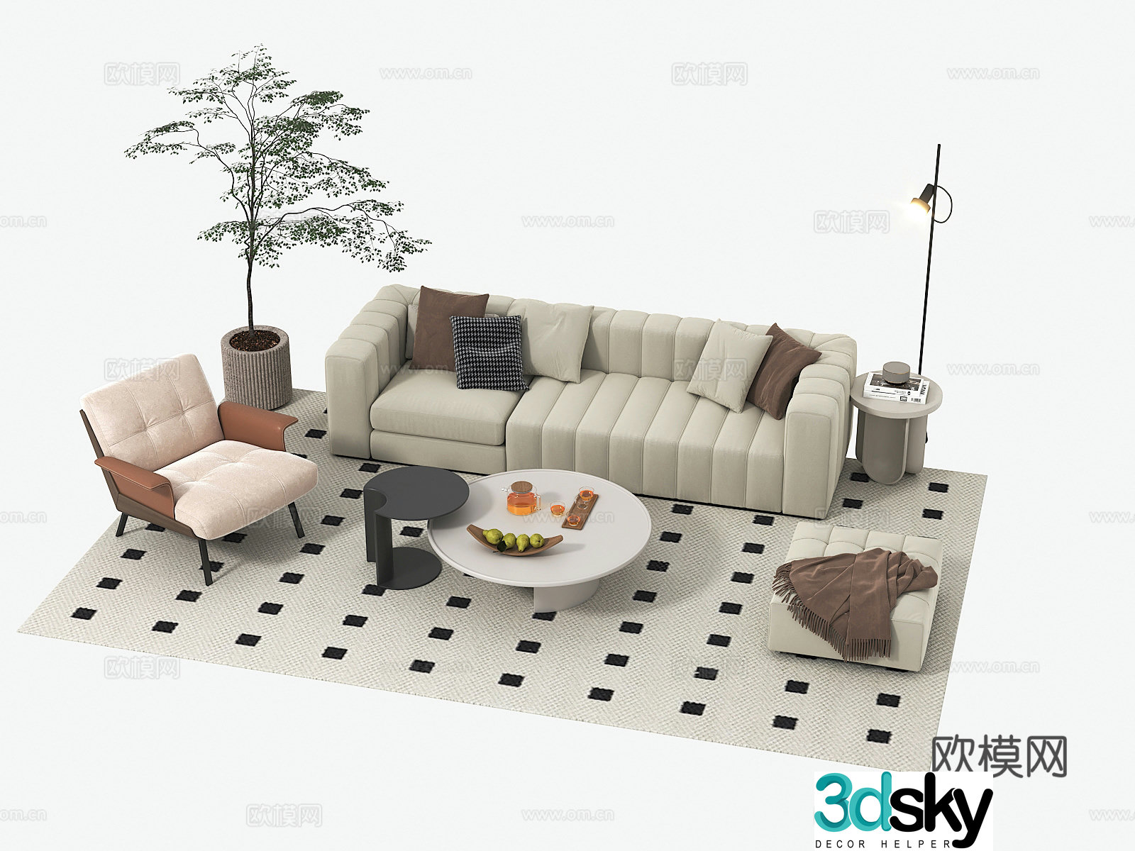 Modern fabric sofa modular sofa 3d model