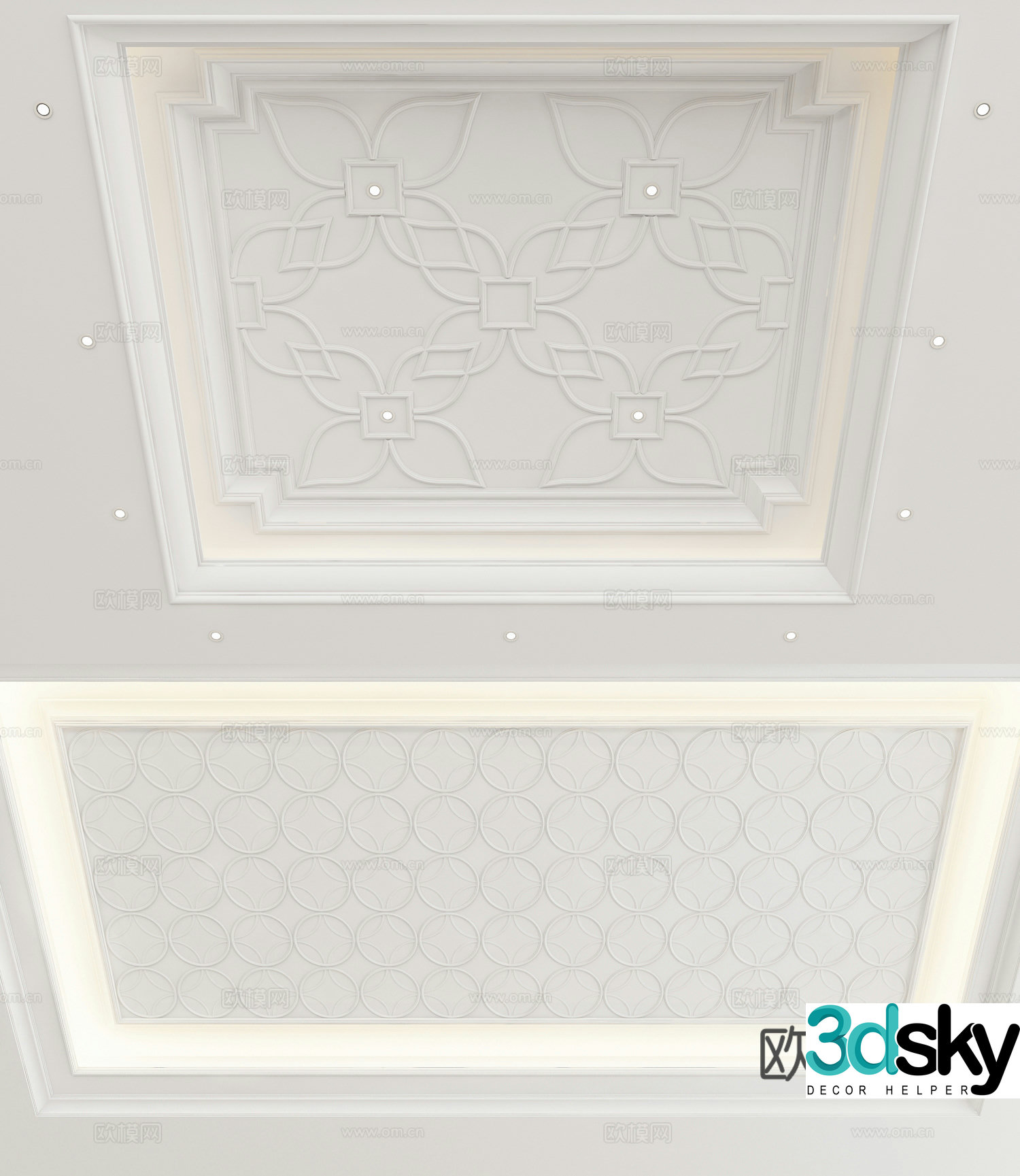 European style ceiling flat carved geometric pattern suspended ceiling 3d model
