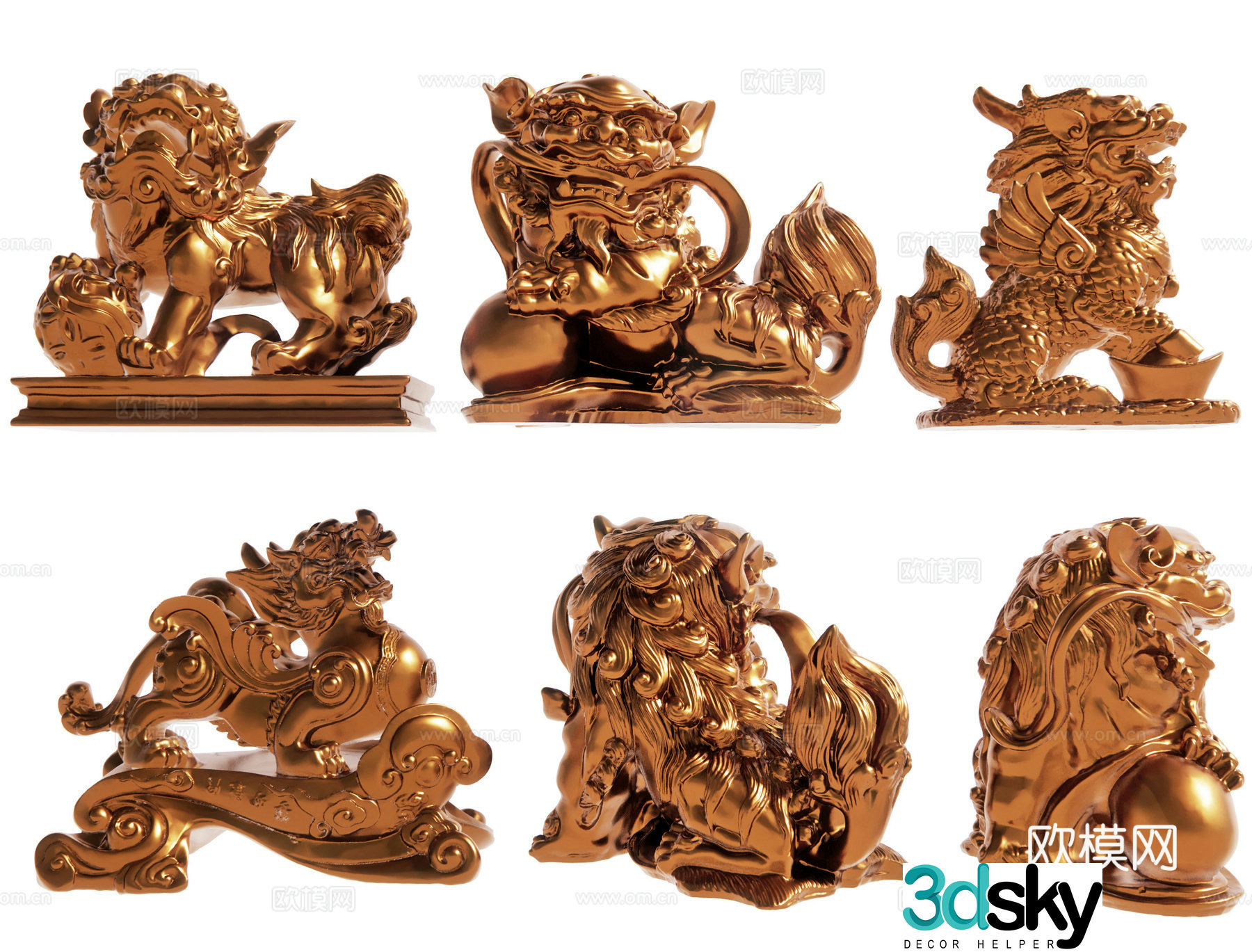 Chinese style Pixiu Kirin mythical animal stone statue stone carved door pier sculpture sketch 3D model