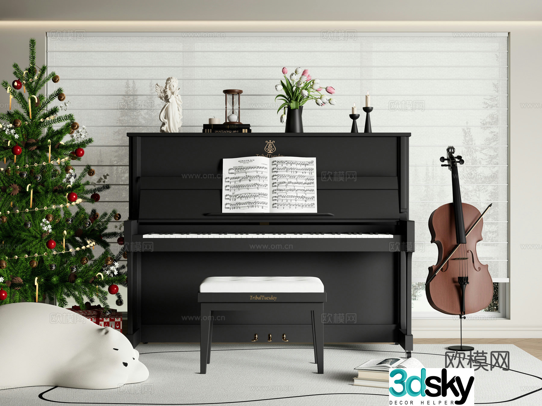 piano electronic piano violin musical instrument 3d model