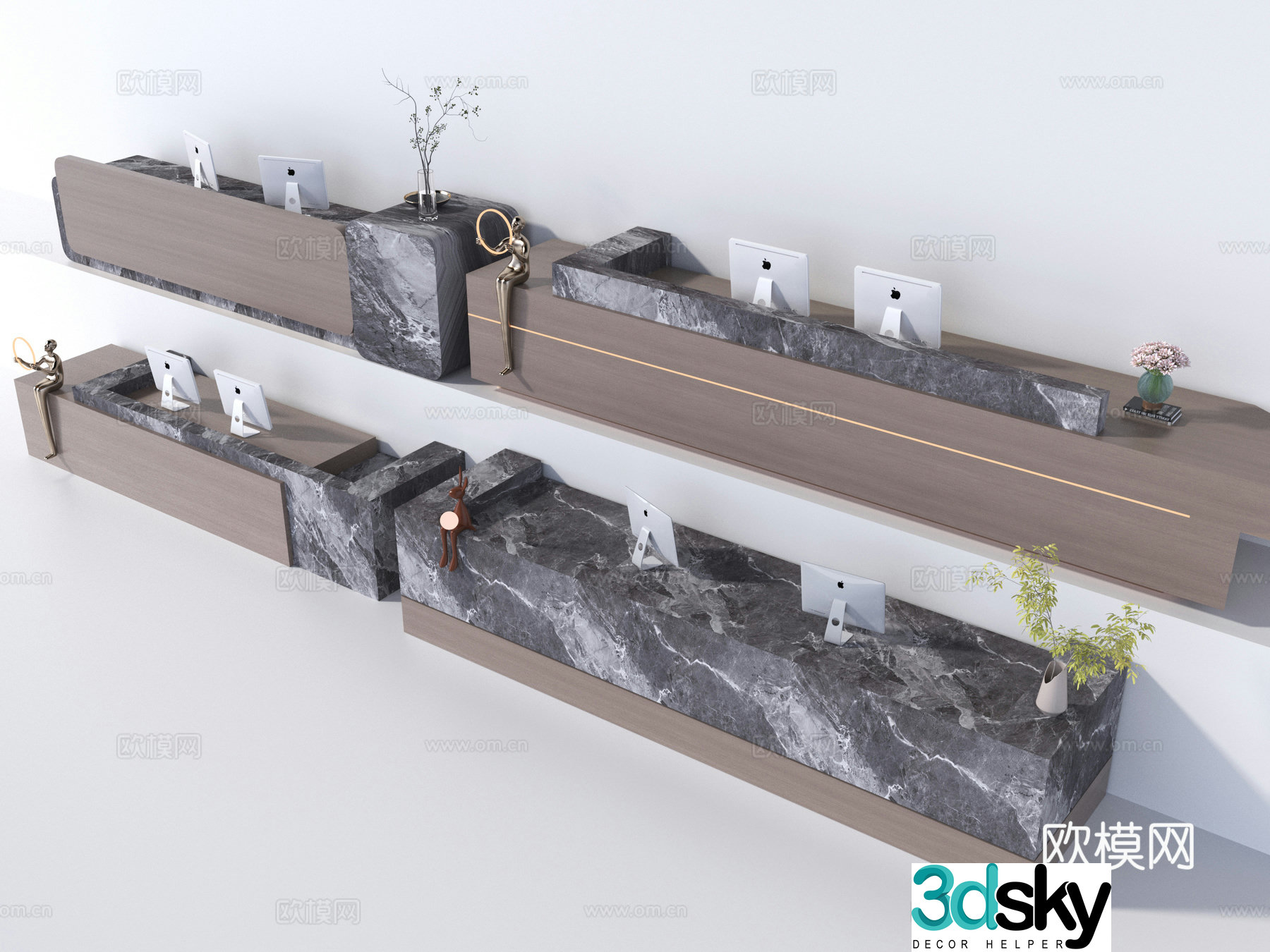 Modern front desk service desk 3d model