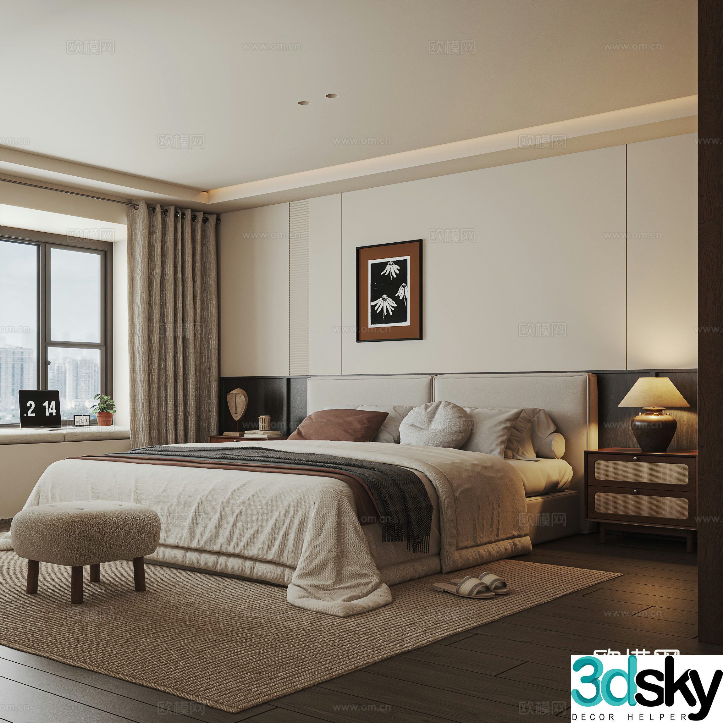 Wabi-sabi style bedroom master bedroom 3d model