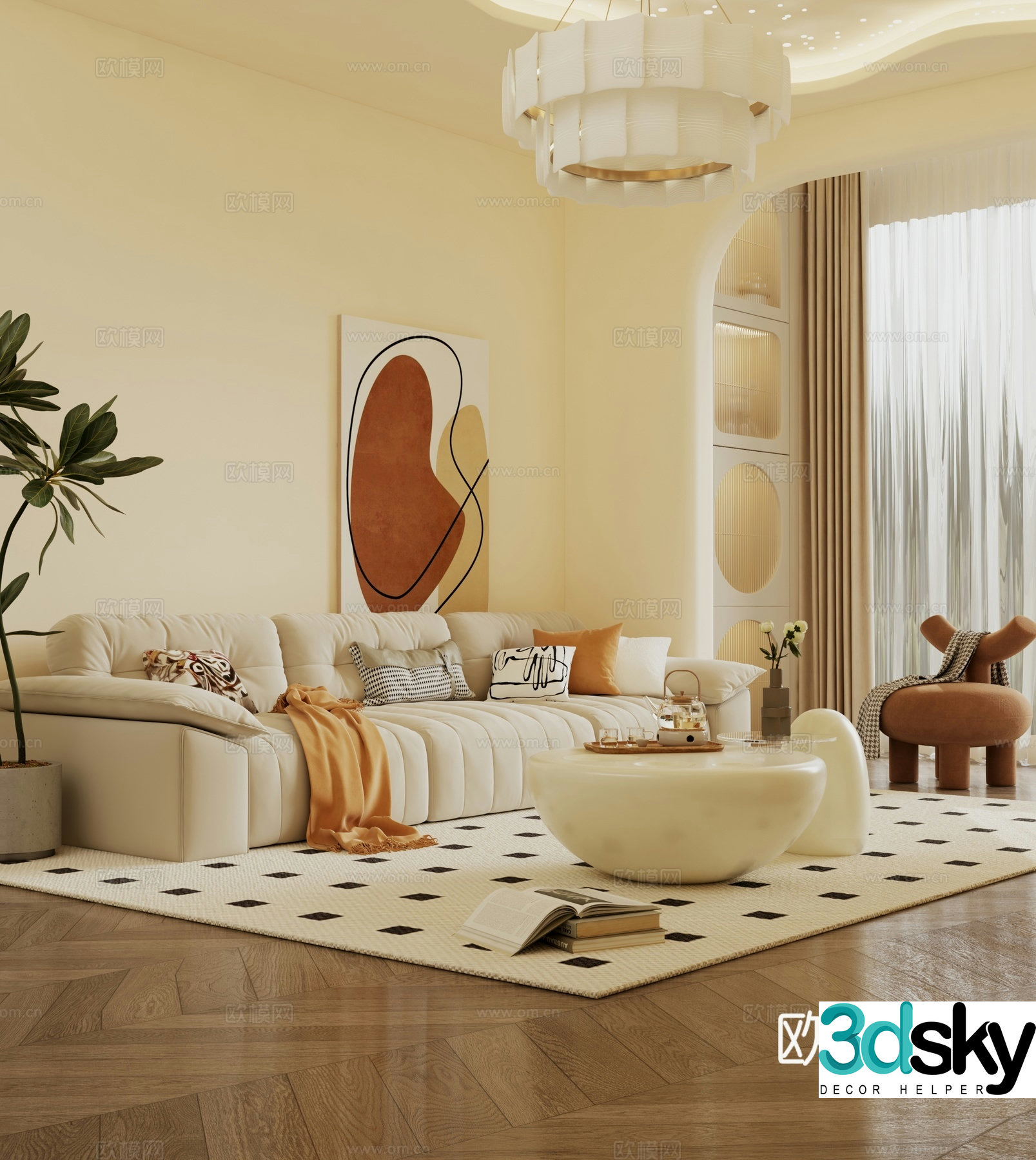Cream style modular sofa 3d model