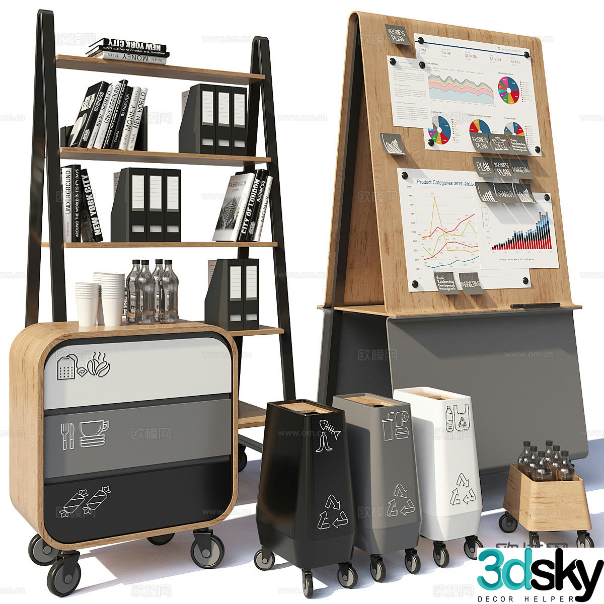 Office supplies file cabinet whiteboard 3D model