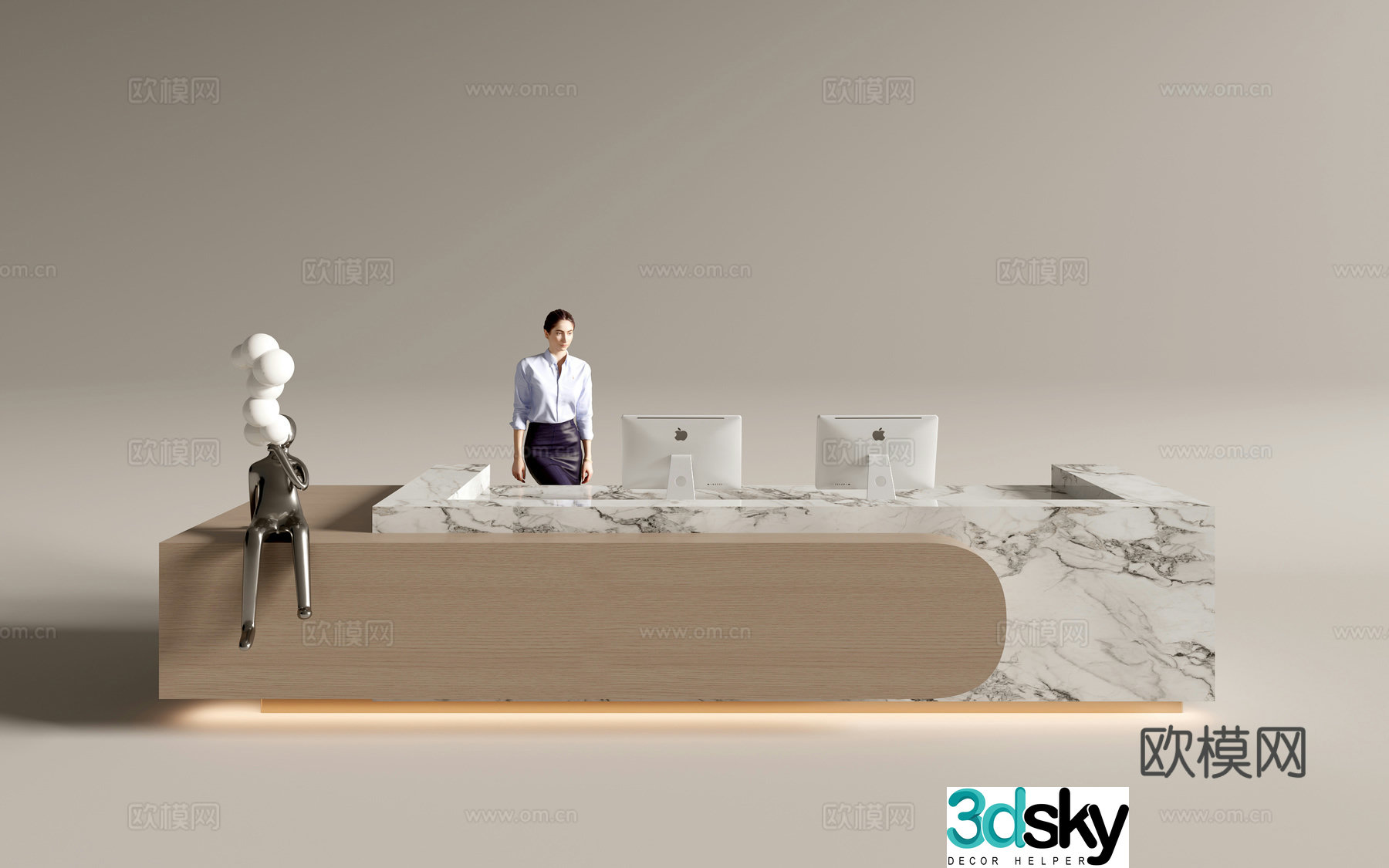 Modern company front desk reception desk service desk 3d model