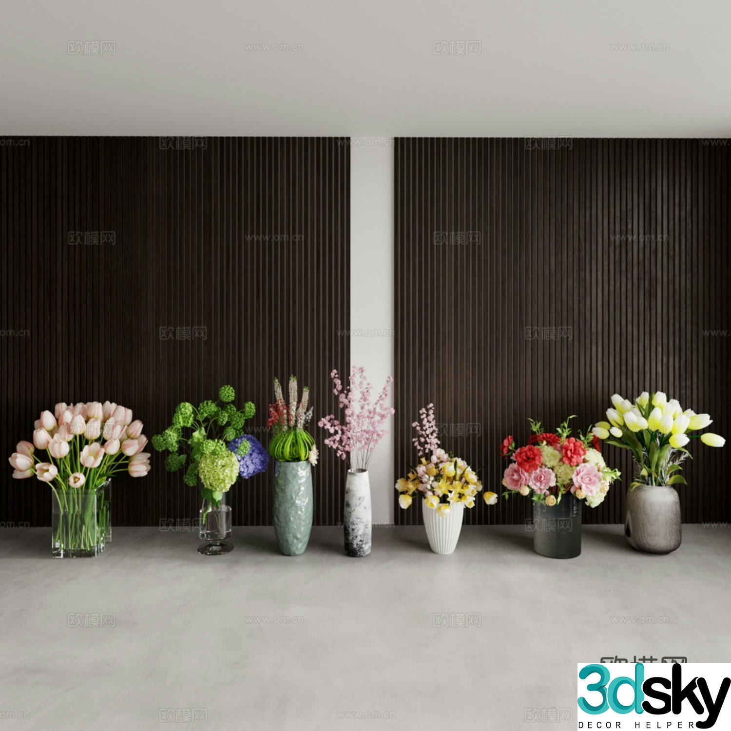 modern vase flower arrangement flowers decorative floral 3d model
