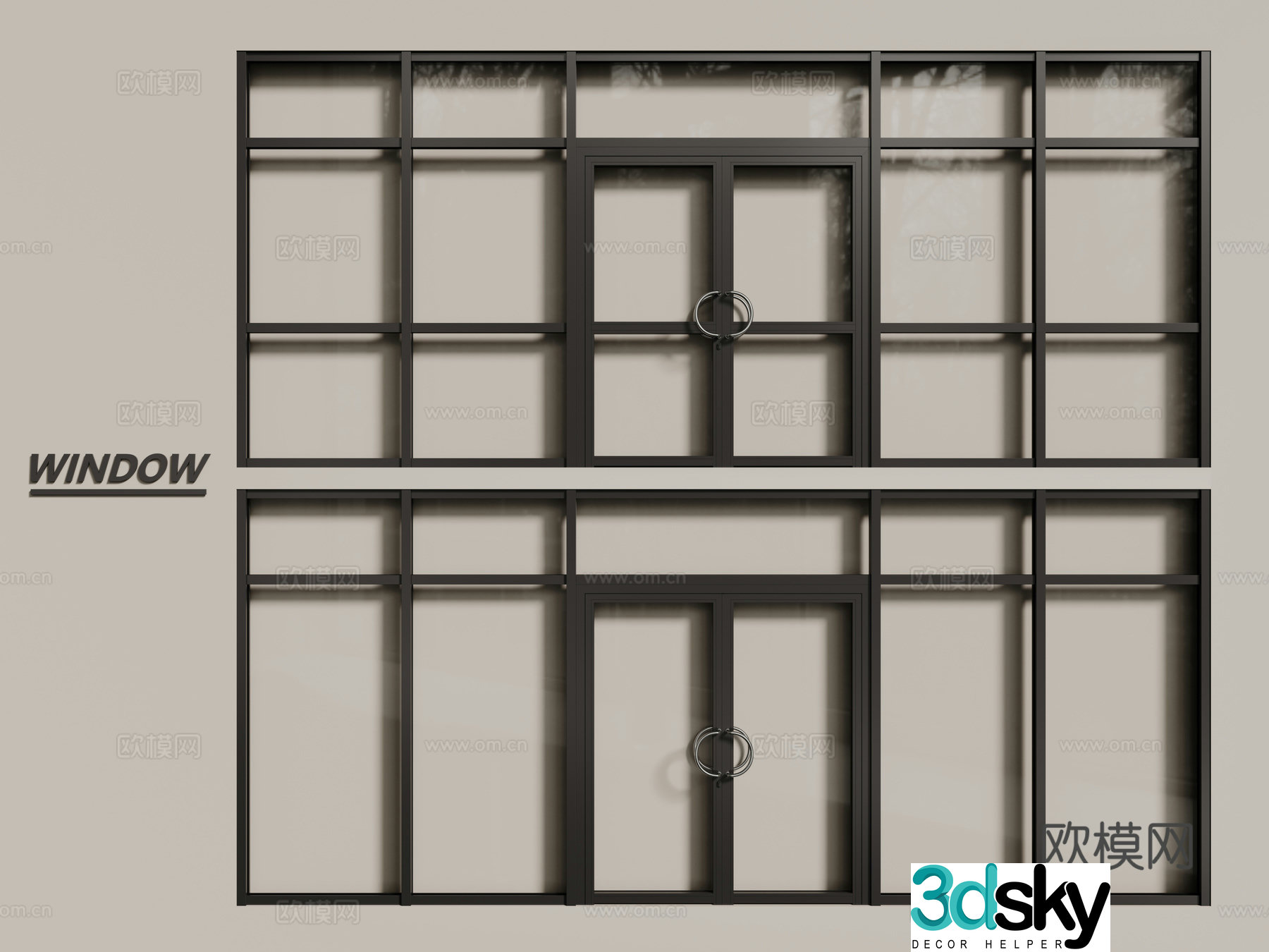 Modern shop door double door glass curtain wall 3d model